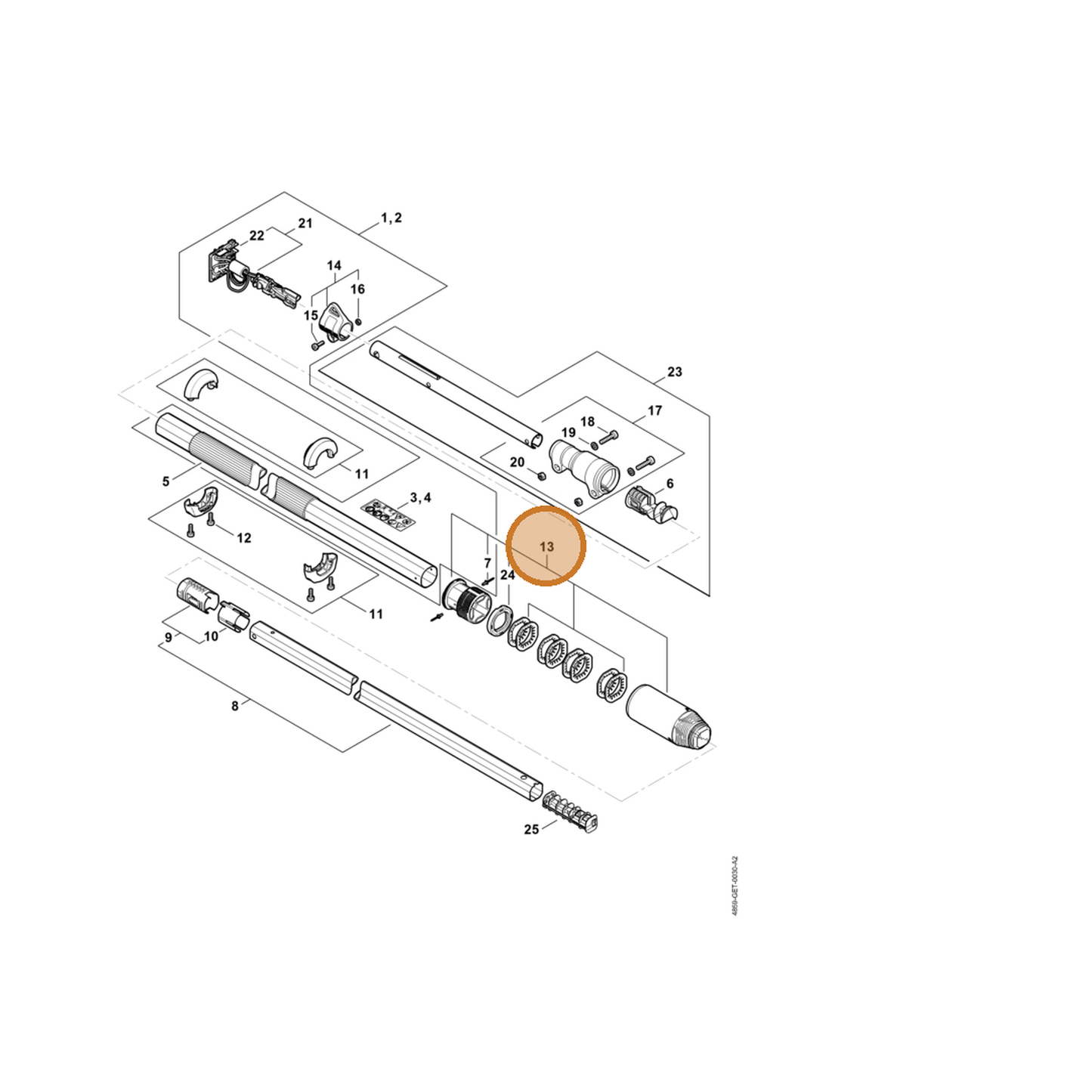 STIHL part 4859-740-3701 — IPL diagram snippet (6x zoom, amber highlight)