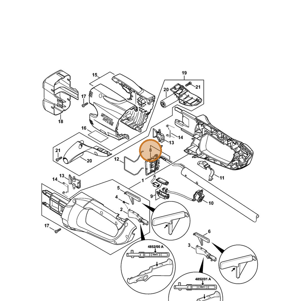 STIHL part 4860-404-0800 — IPL diagram snippet (6x zoom, amber highlight)