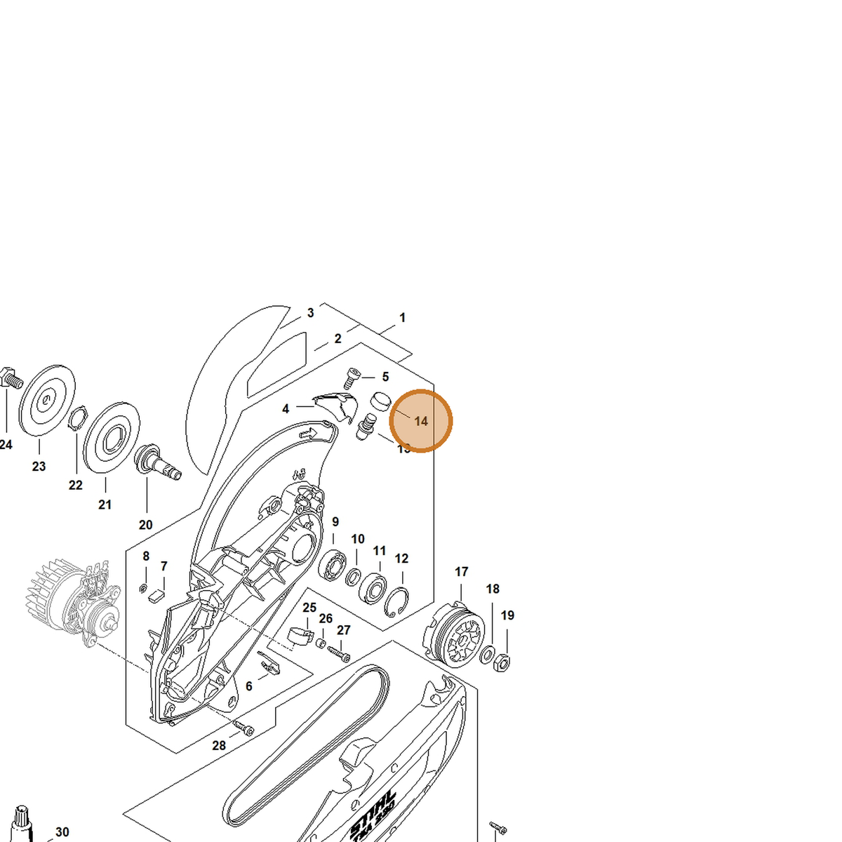 STIHL part 4864-691-0500 — IPL diagram snippet (6x zoom, amber highlight)