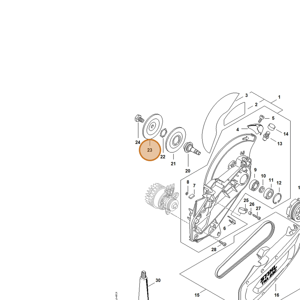 STIHL part 4864-708-3001 — IPL diagram snippet (6x zoom, amber highlight)