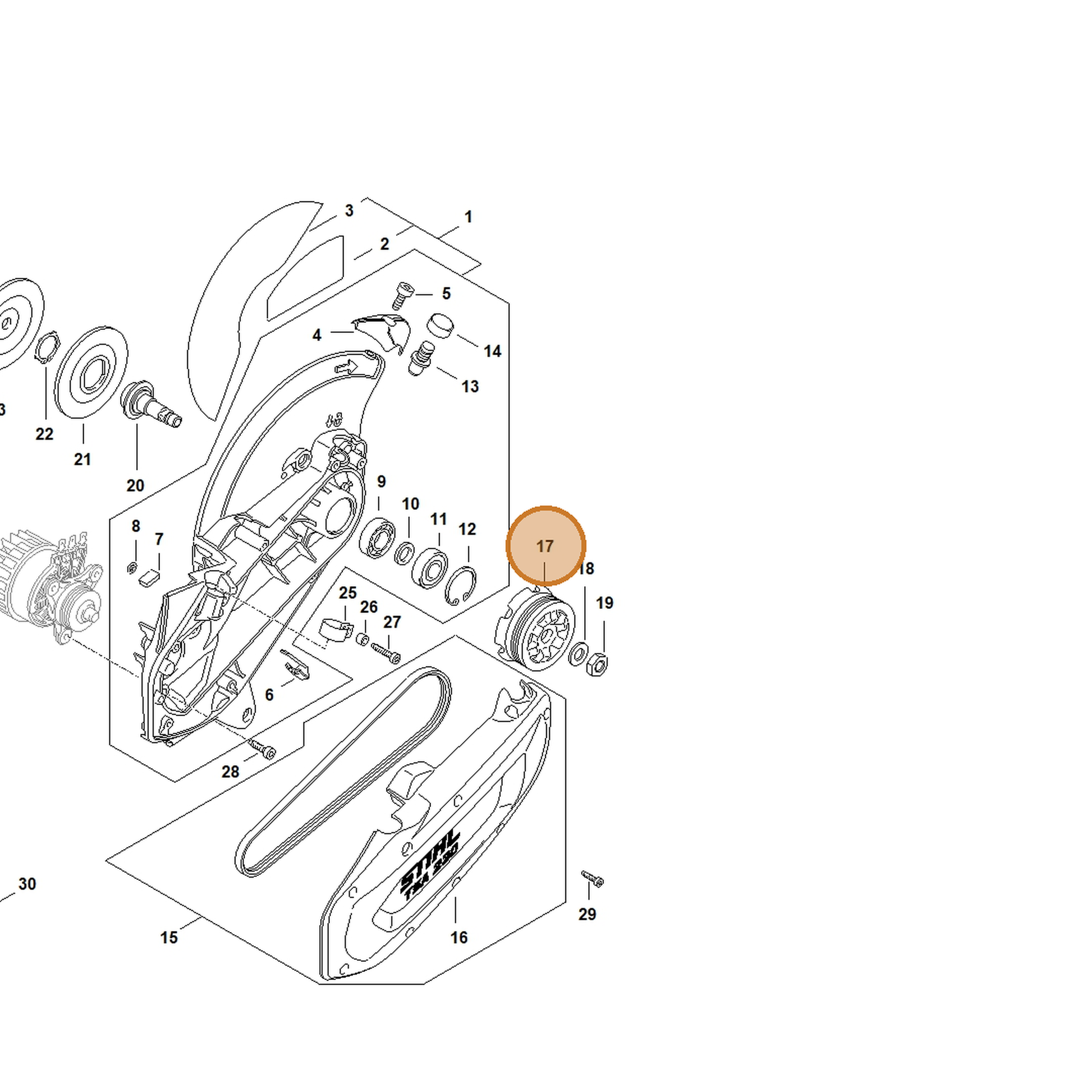 STIHL part 4864-764-8500 — IPL diagram snippet (6x zoom, amber highlight)
