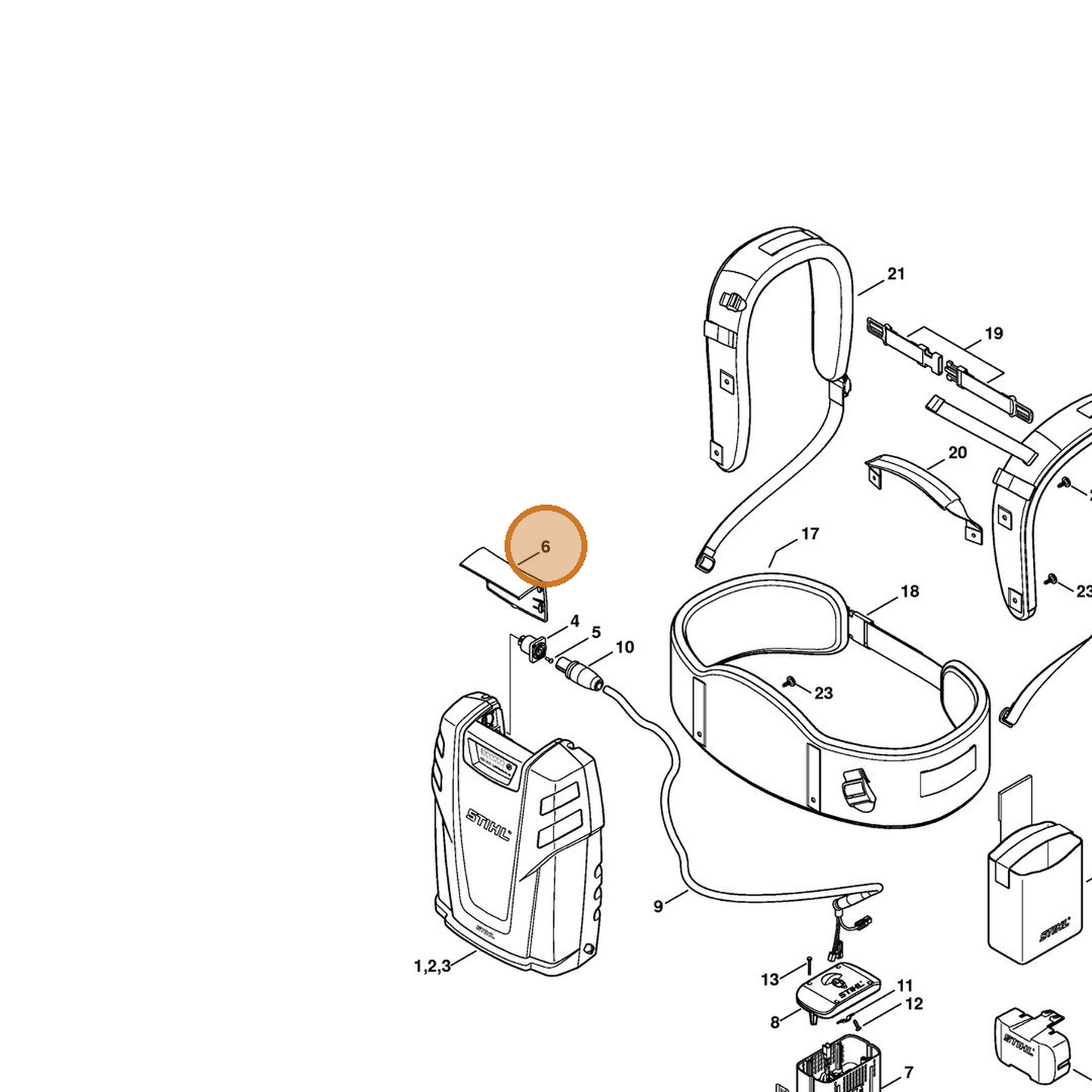 STIHL part 4865-433-3800 — IPL diagram snippet (6x zoom, amber highlight)