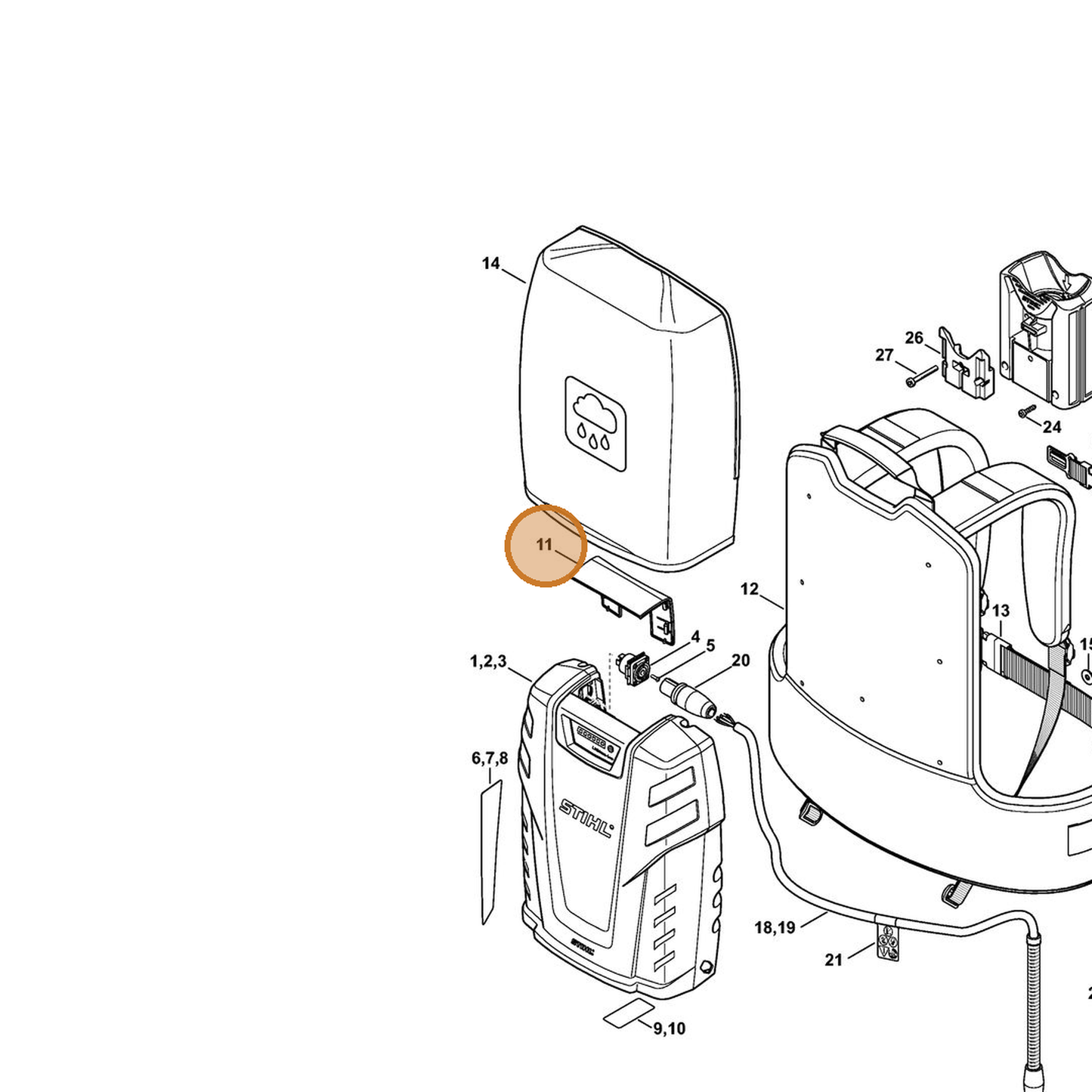 STIHL part 4865-433-3801 — IPL diagram snippet (6x zoom, amber highlight)