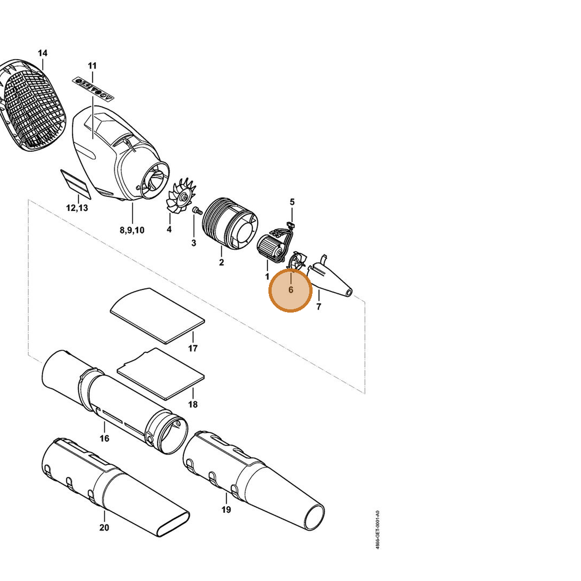STIHL part 4866-602-0400 — IPL diagram snippet (6x zoom, amber highlight)
