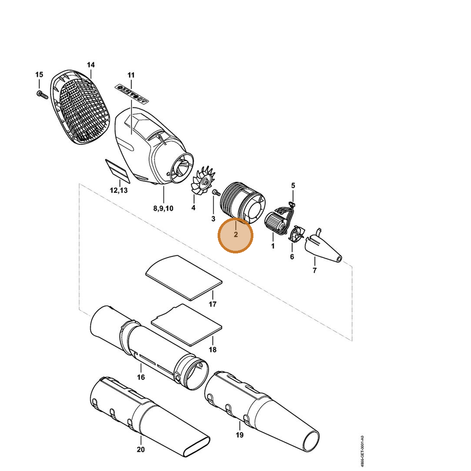 STIHL part 4866-770-0600 — IPL diagram snippet (6x zoom, amber highlight)