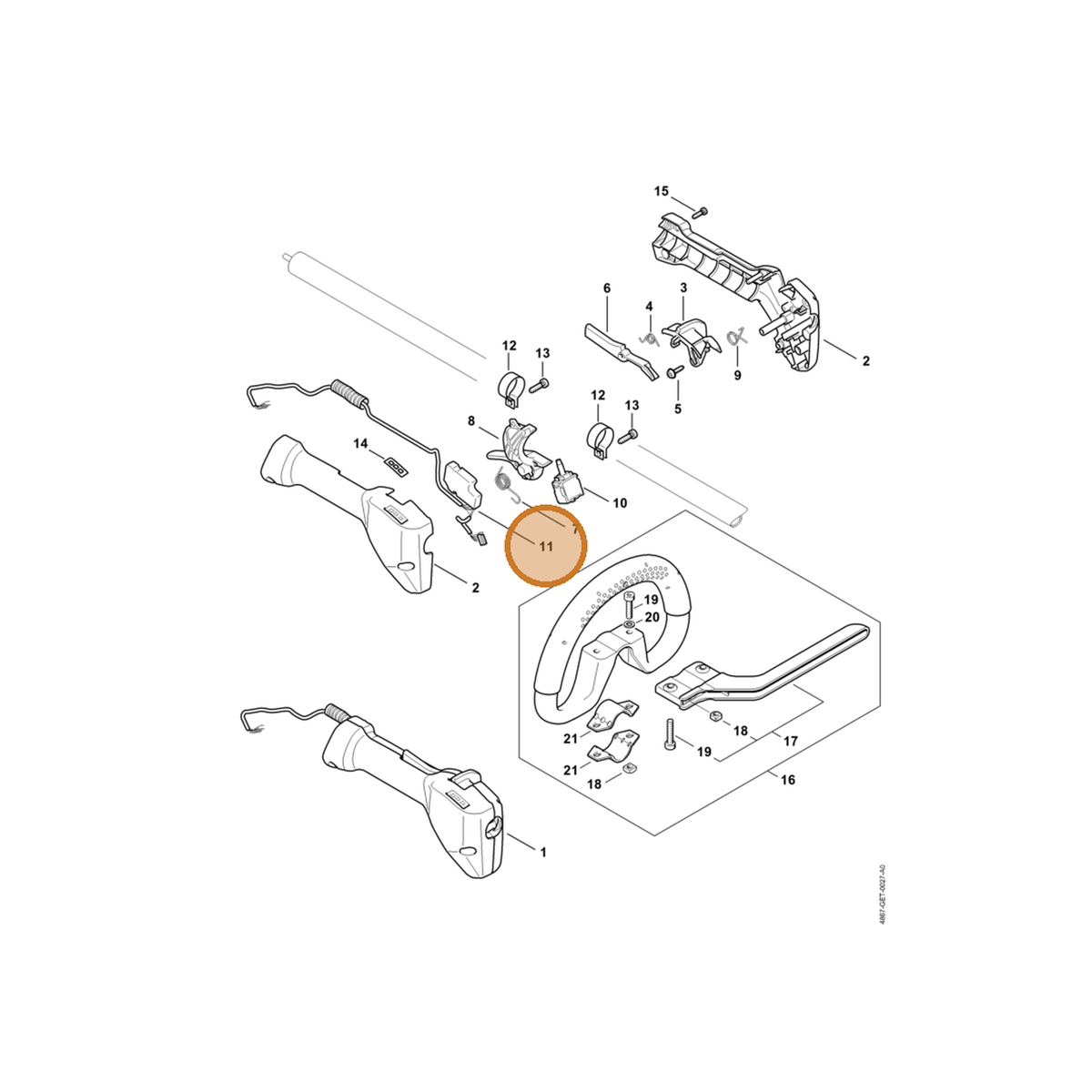 STIHL part 4867-430-1410 — IPL diagram snippet (6x zoom, amber highlight)