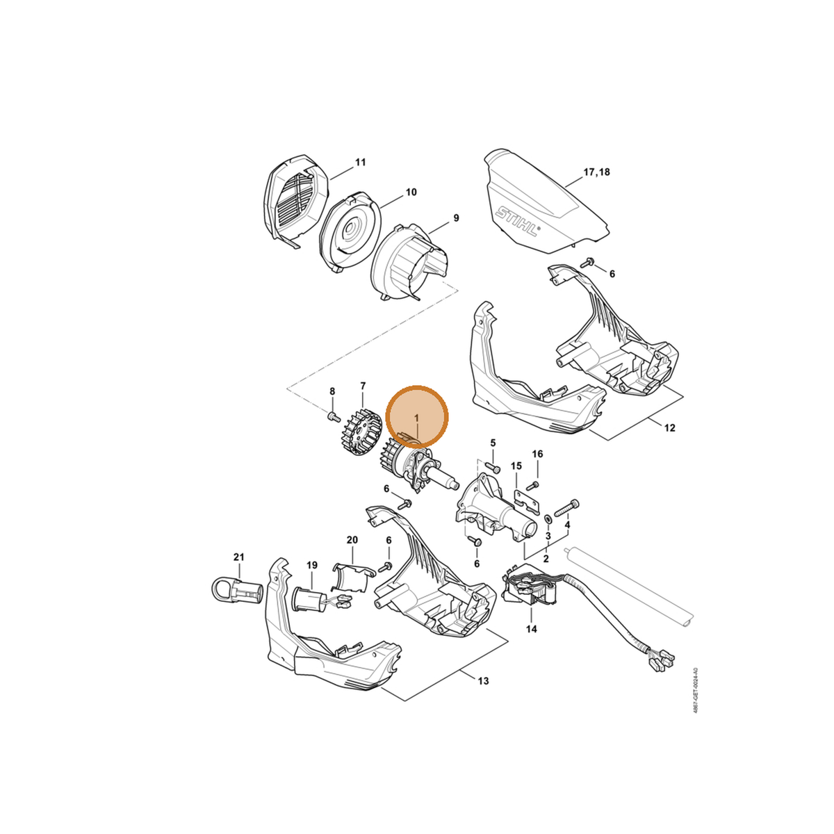 STIHL part 4867-600-0201 — IPL diagram snippet (6x zoom, amber highlight)