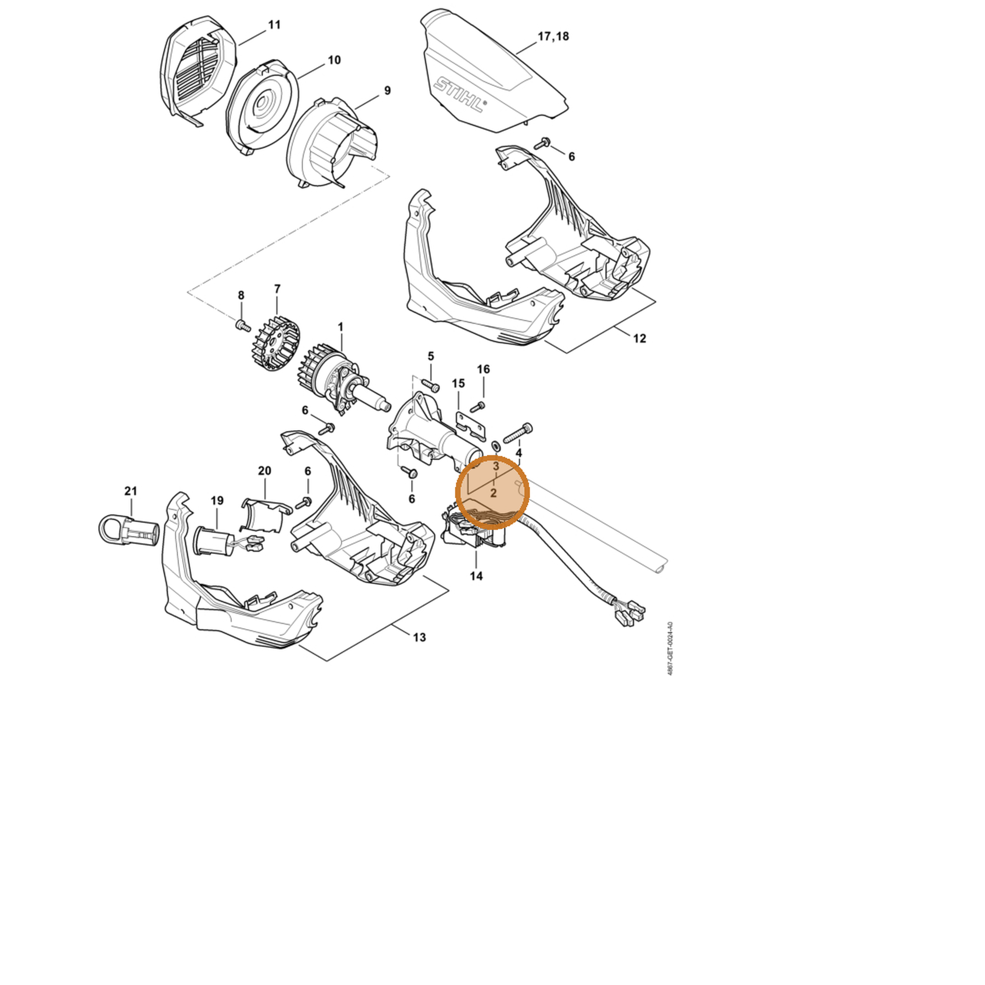 STIHL part 4867-600-3400 — IPL diagram snippet (6x zoom, amber highlight)