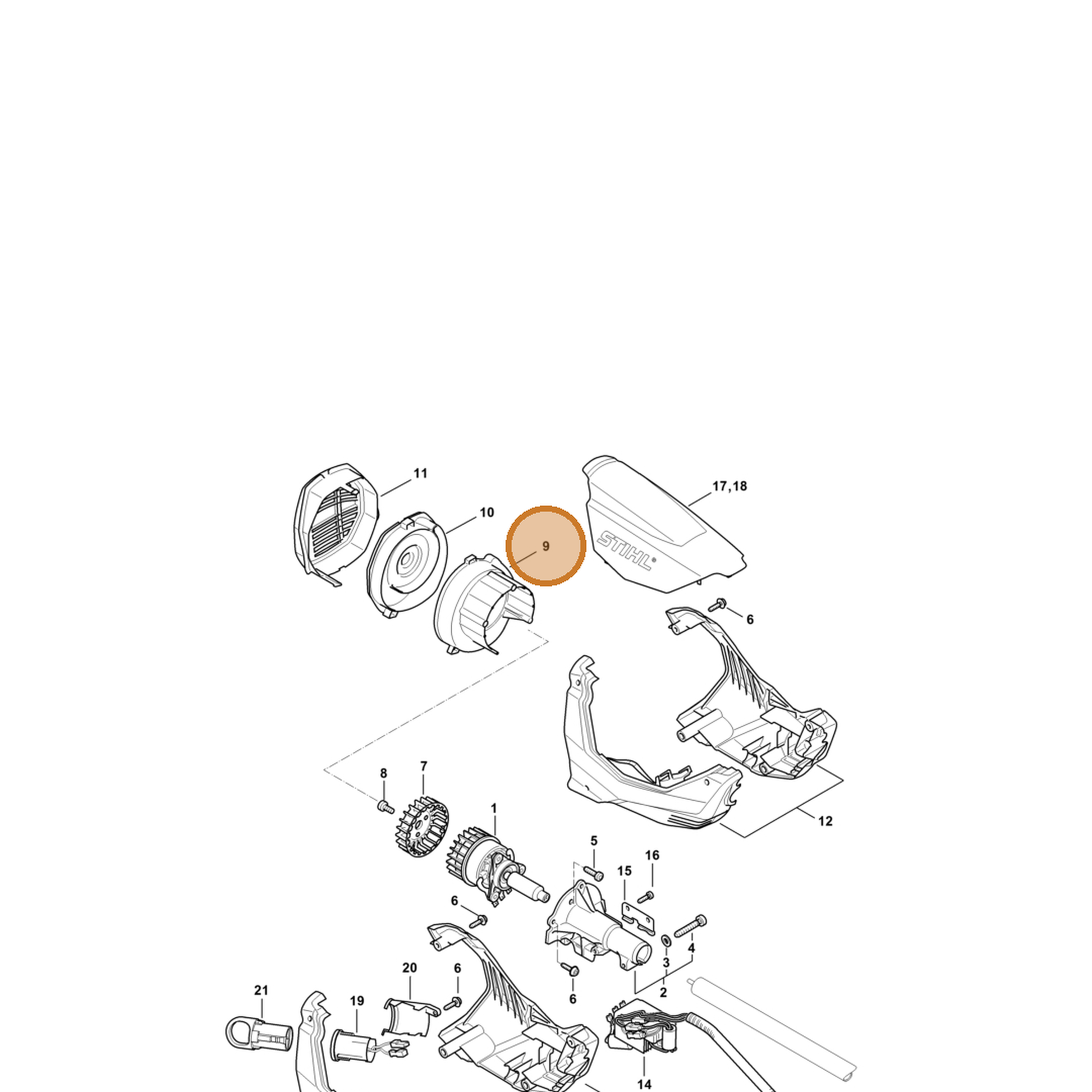 STIHL part 4867-602-0300 — IPL diagram snippet (6x zoom, amber highlight)
