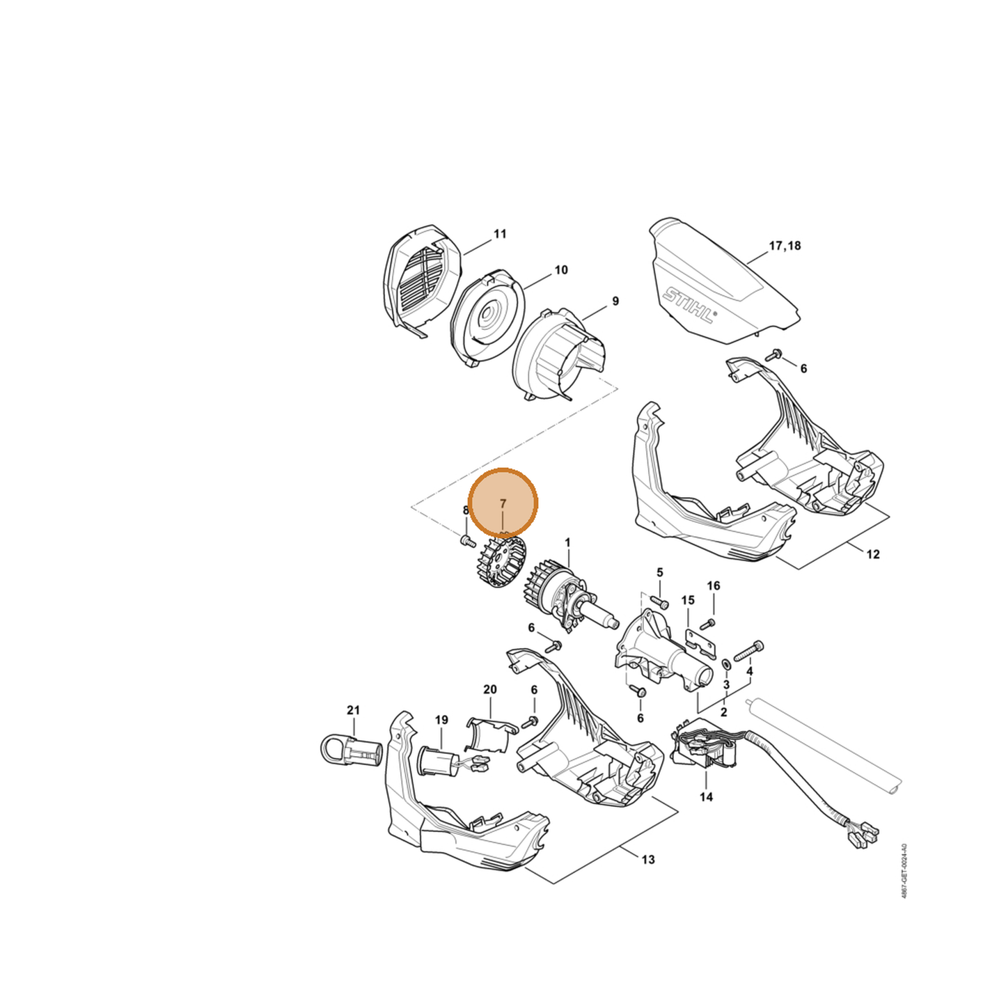 STIHL part 4867-607-3000 — IPL diagram snippet (6x zoom, amber highlight)