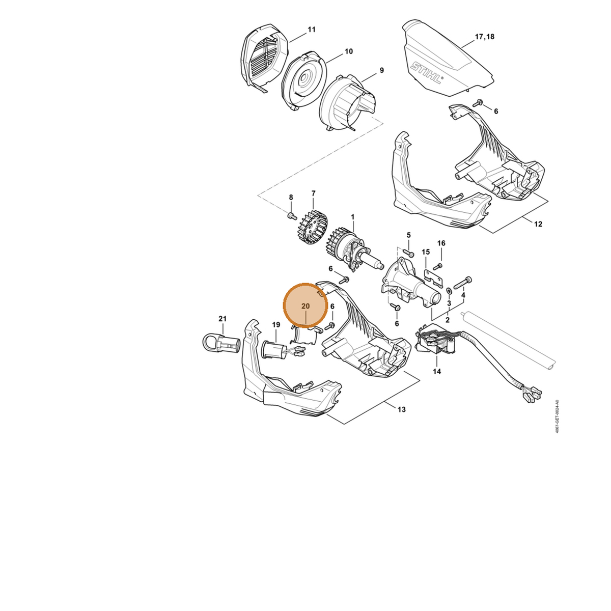 STIHL part 4867-608-1400 — IPL diagram snippet (6x zoom, amber highlight)