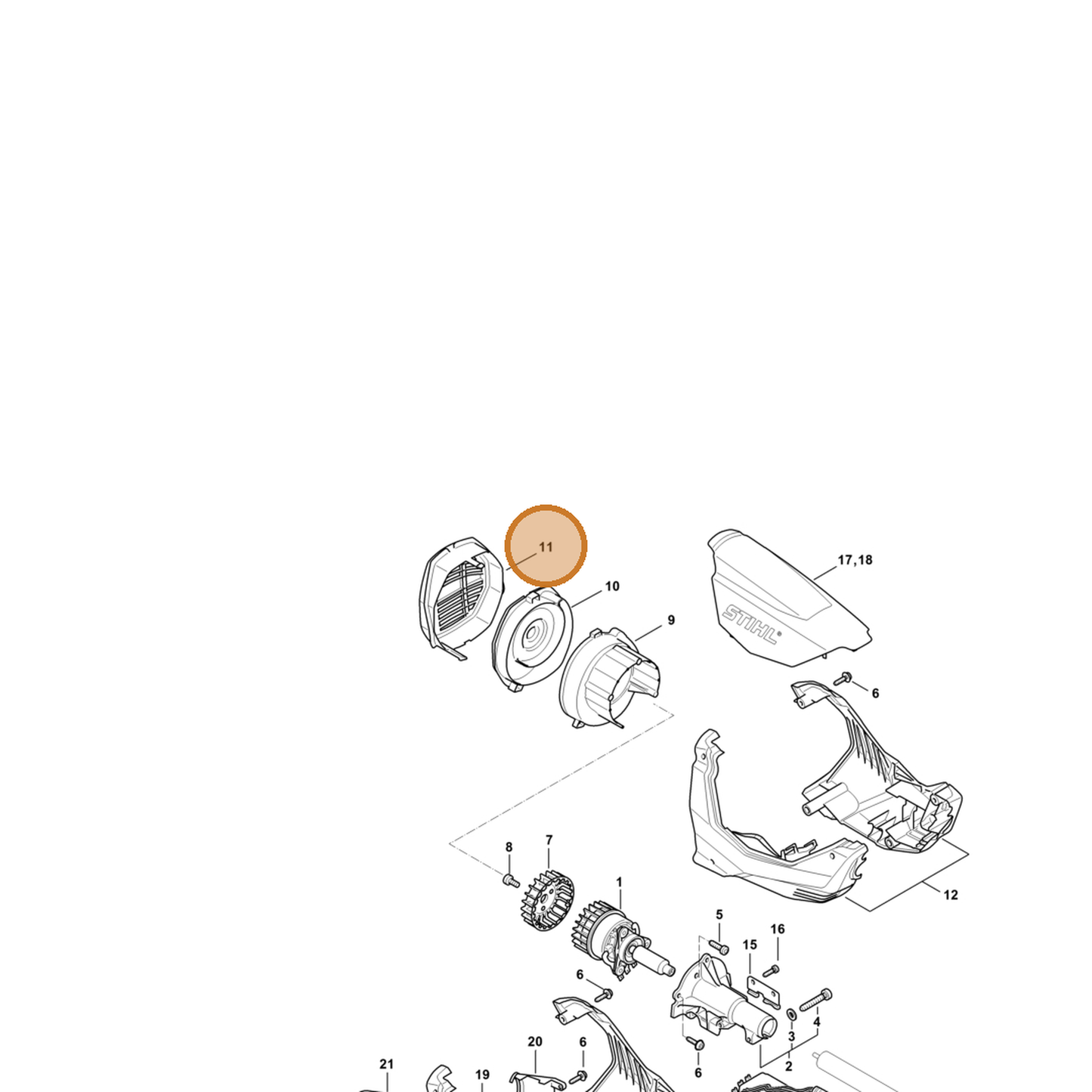 STIHL part 4867-706-8000 — IPL diagram snippet (6x zoom, amber highlight)