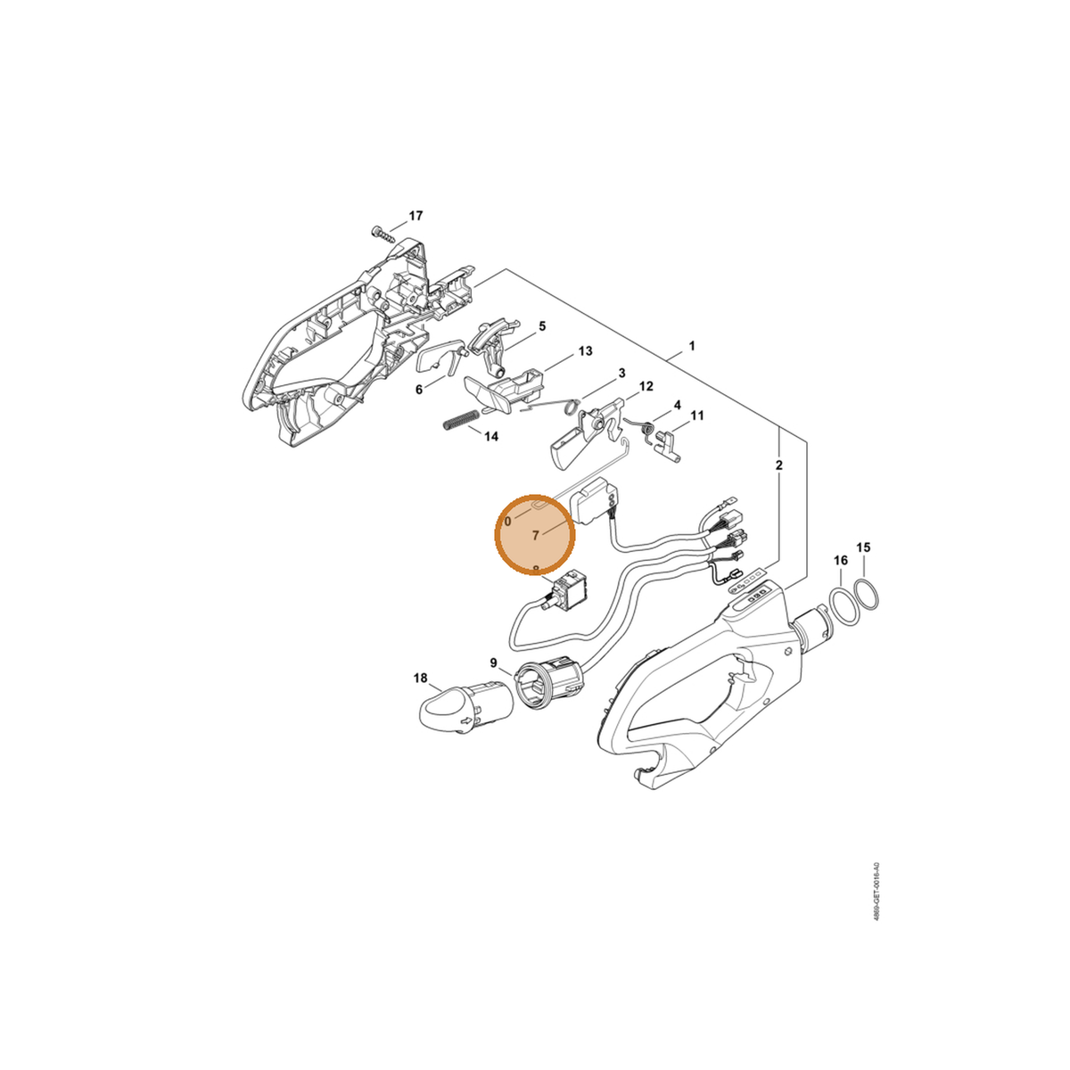 STIHL part 4869-430-1410 — IPL diagram snippet (6x zoom, amber highlight)