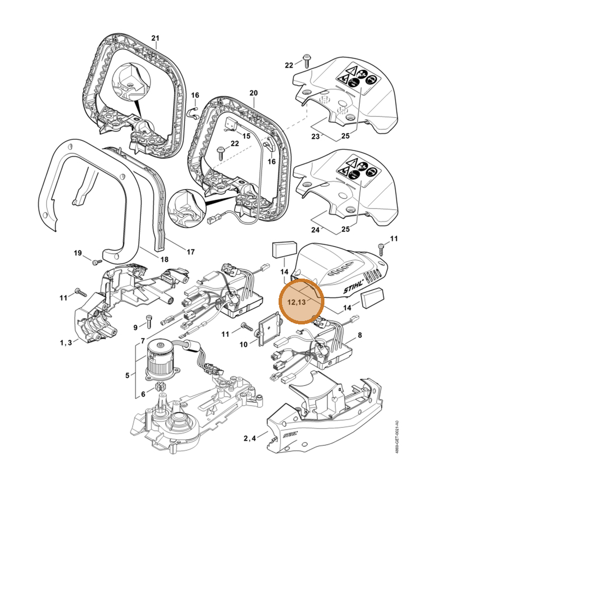STIHL part 4869-600-3504 — IPL diagram snippet (6x zoom, amber highlight)