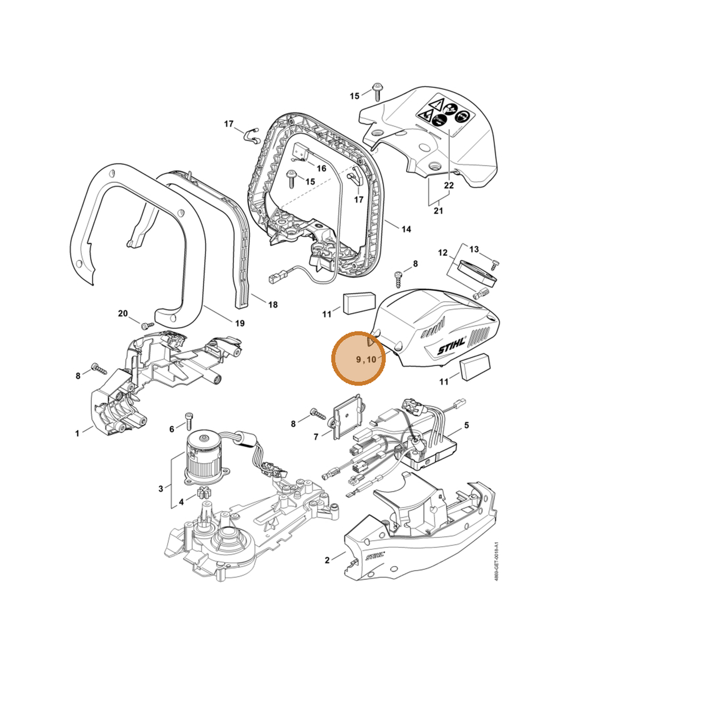 STIHL part 4869-600-3509 — IPL diagram snippet (6x zoom, amber highlight)