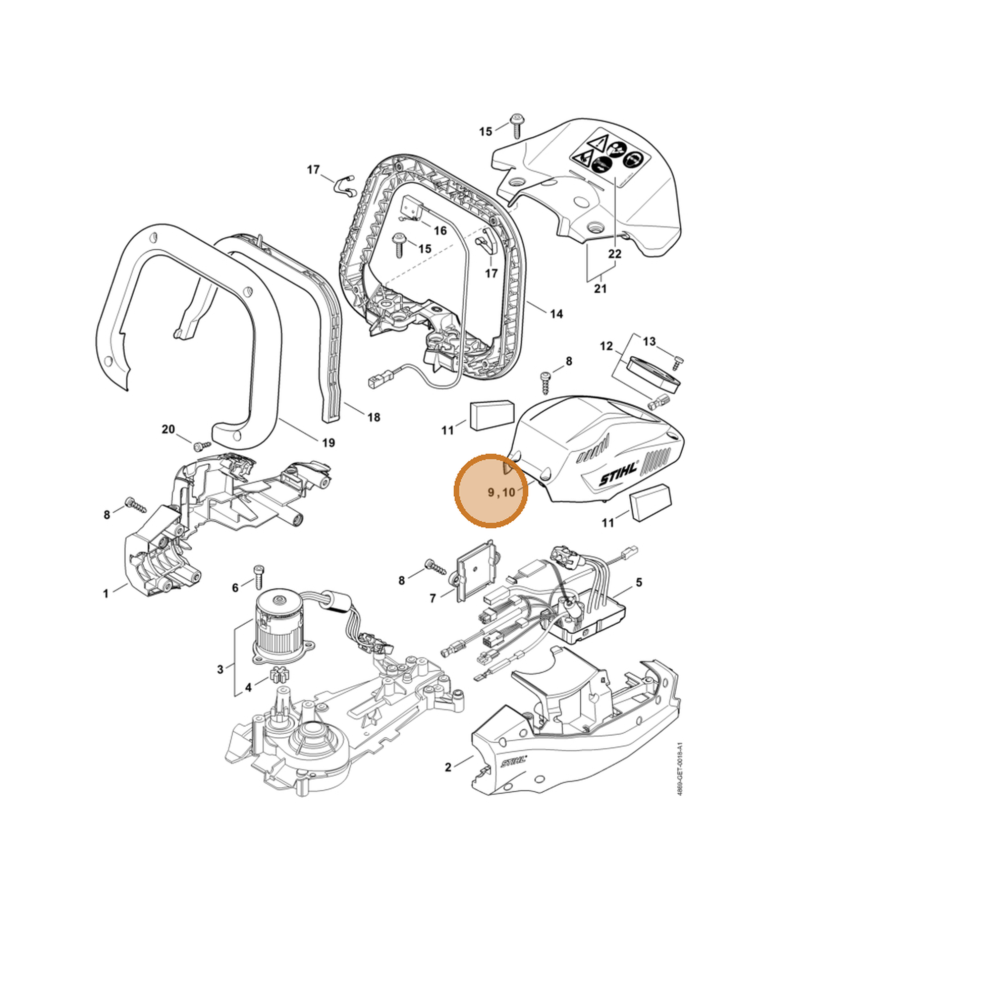 STIHL part 4869-600-3509 — IPL diagram snippet (6x zoom, amber highlight)
