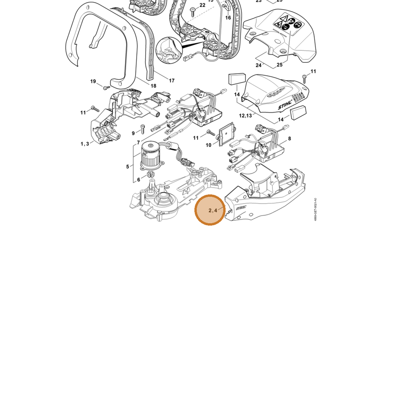 STIHL part 4869-602-1203 — IPL diagram snippet (6x zoom, amber highlight)