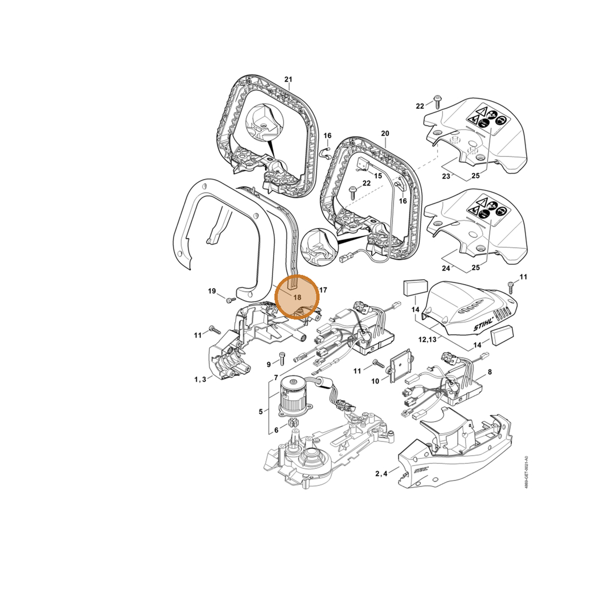 STIHL part 4869-798-2301 — IPL diagram snippet (6x zoom, amber highlight)