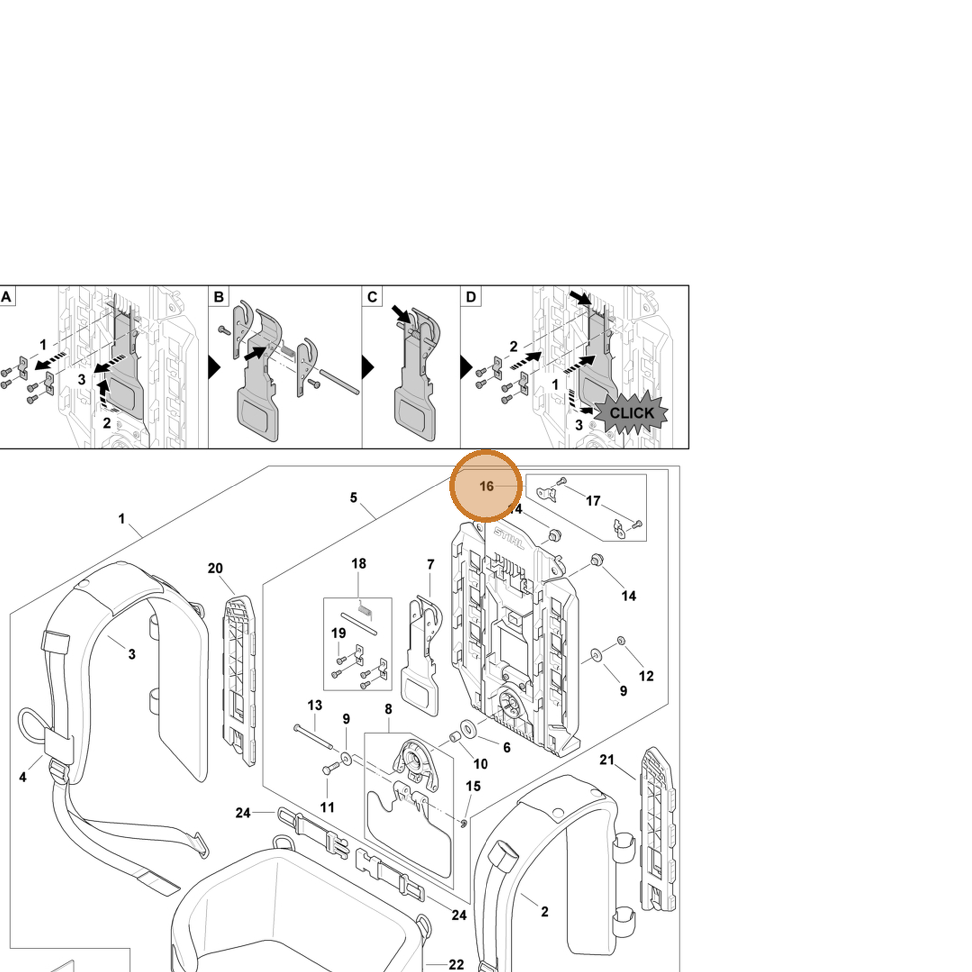 STIHL part 4871-007-1001 — IPL diagram snippet (6x zoom, amber highlight)