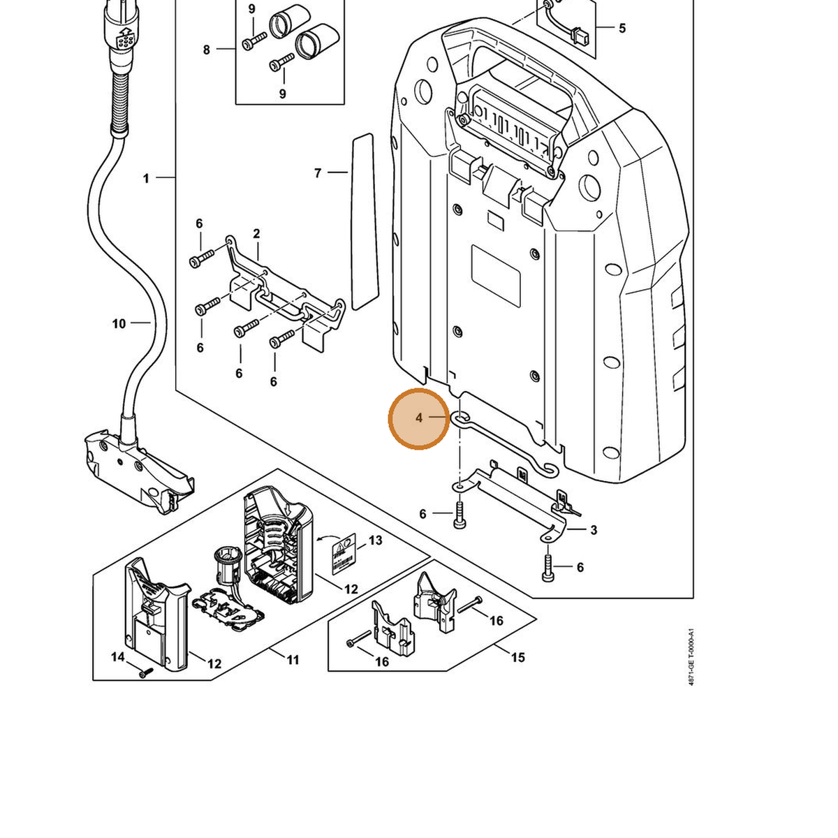 STIHL part 4871-432-9500 — IPL diagram snippet (6x zoom, amber highlight)