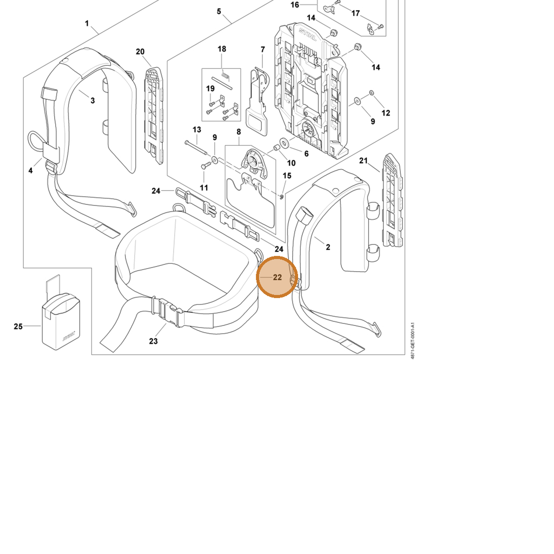 STIHL part 4871-490-0300 — IPL diagram snippet (6x zoom, amber highlight)