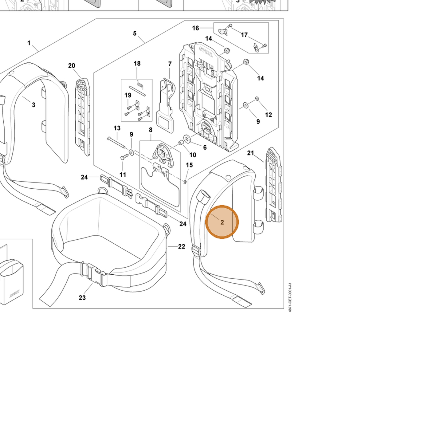 STIHL part 4871-490-1200 — IPL diagram snippet (6x zoom, amber highlight)