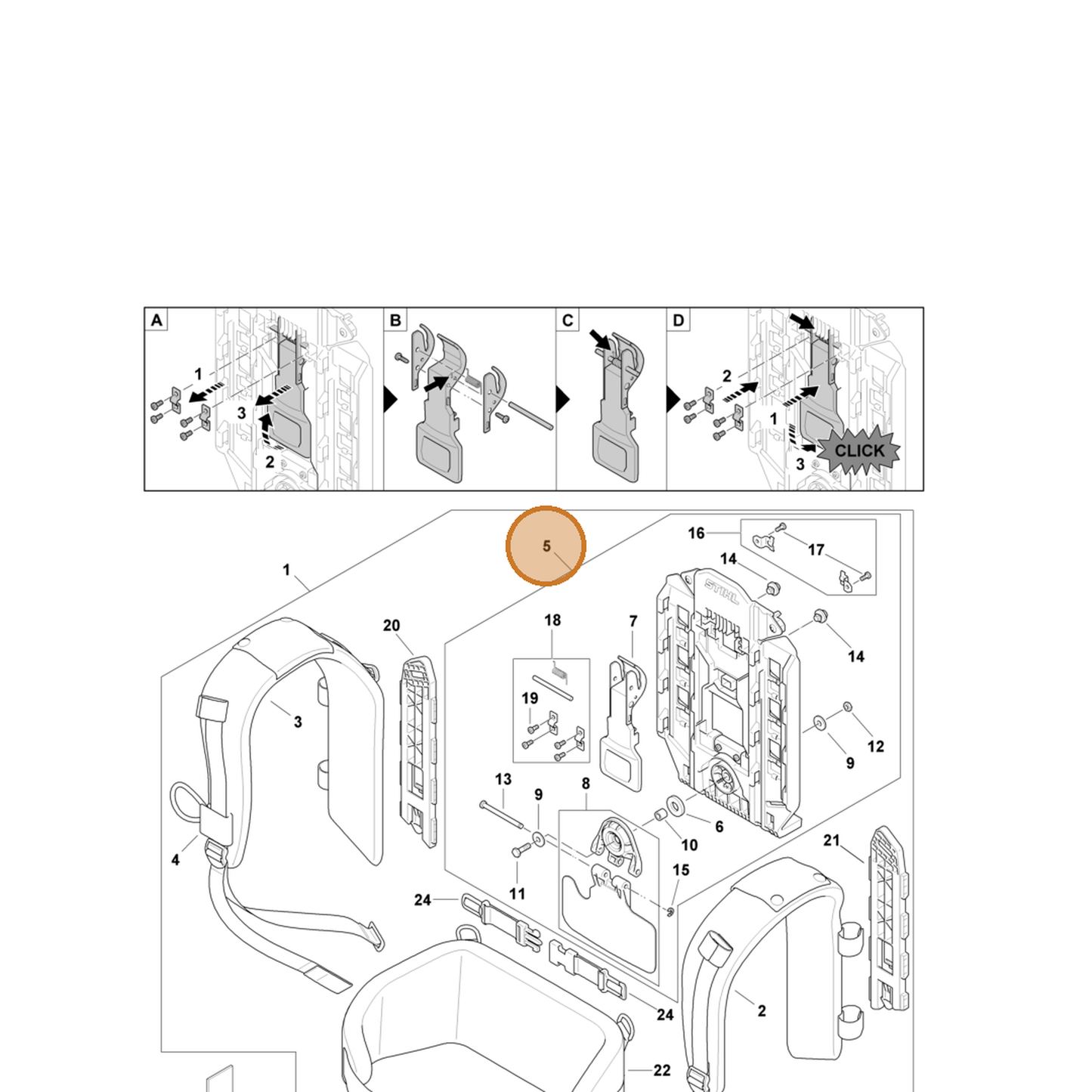 STIHL part 4871-490-1510 — IPL diagram snippet (6x zoom, amber highlight)