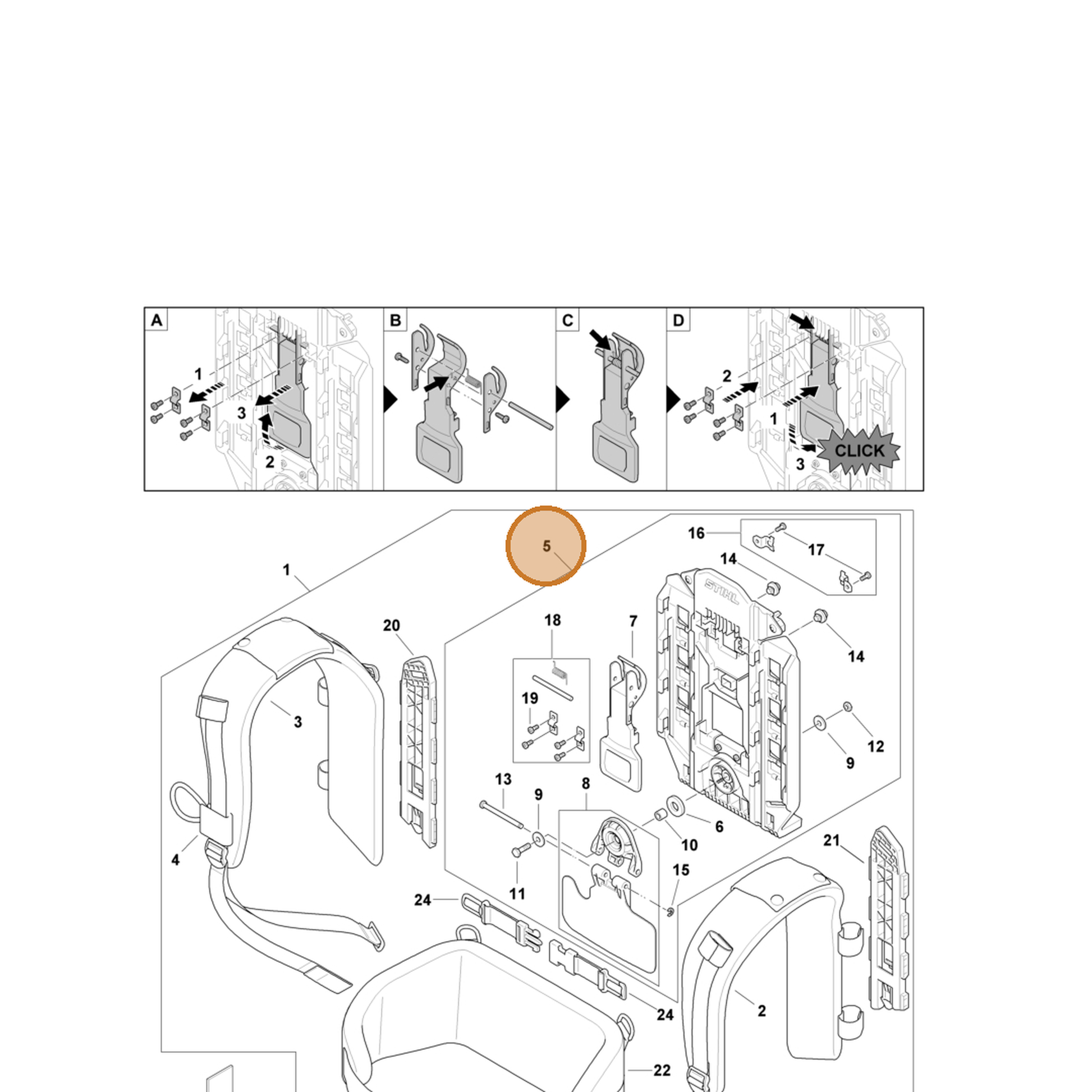 STIHL part 4871-490-1510 — IPL diagram snippet (6x zoom, amber highlight)