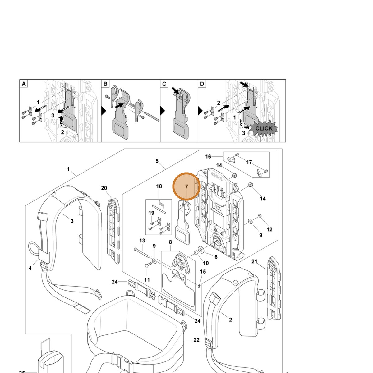 STIHL part 4871-490-1601 — IPL diagram snippet (6x zoom, amber highlight)