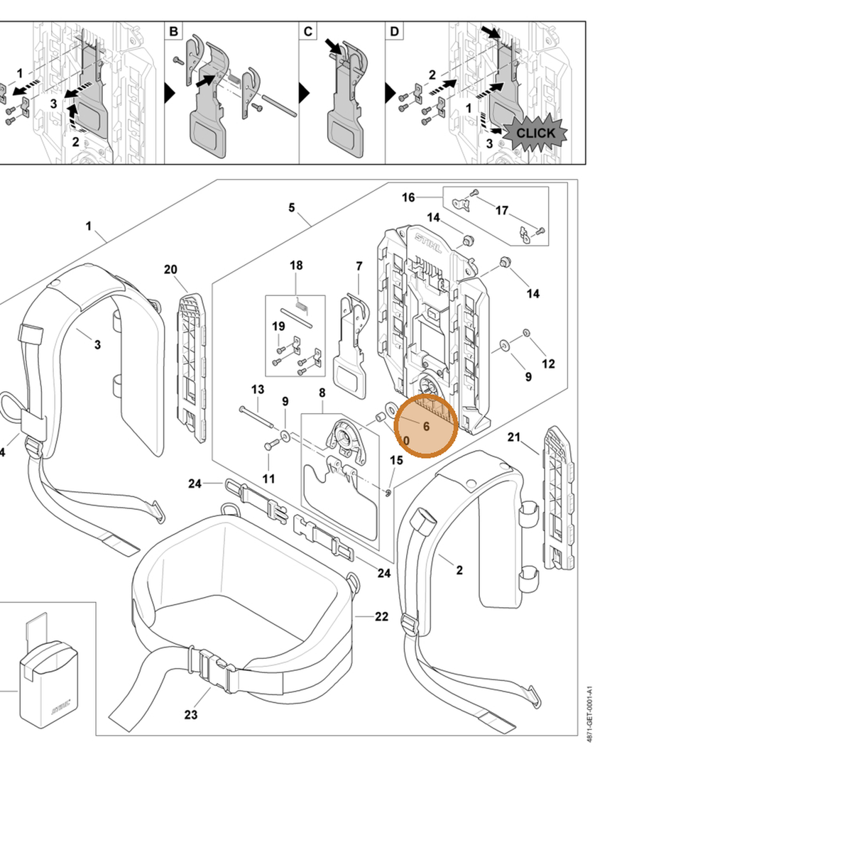 STIHL part 4871-491-2600 — IPL diagram snippet (6x zoom, amber highlight)