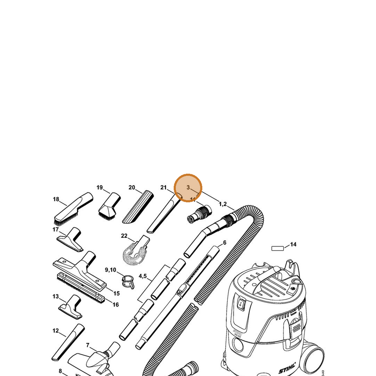 STIHL part 4901-500-0519 — IPL diagram snippet (6x zoom, amber highlight)