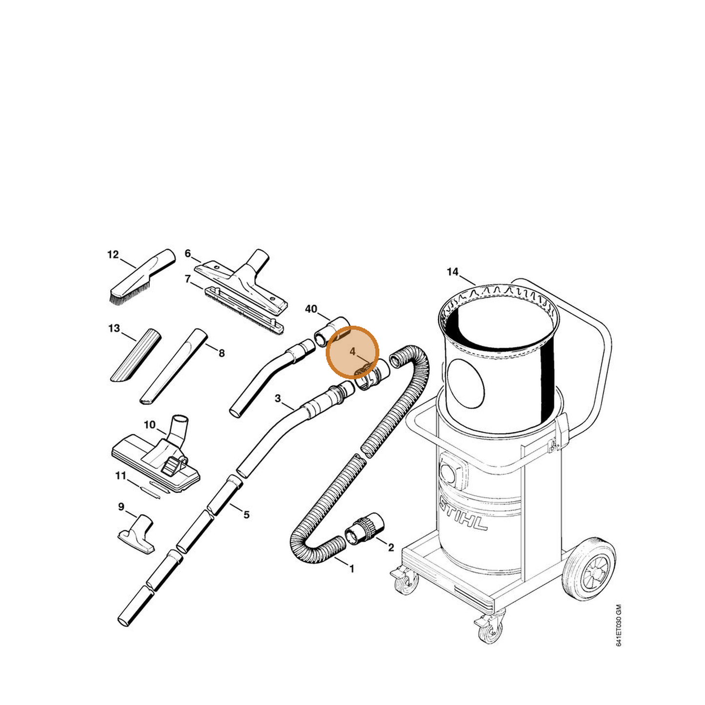 STIHL part 4901-500-7300 — IPL diagram snippet (6x zoom, amber highlight)