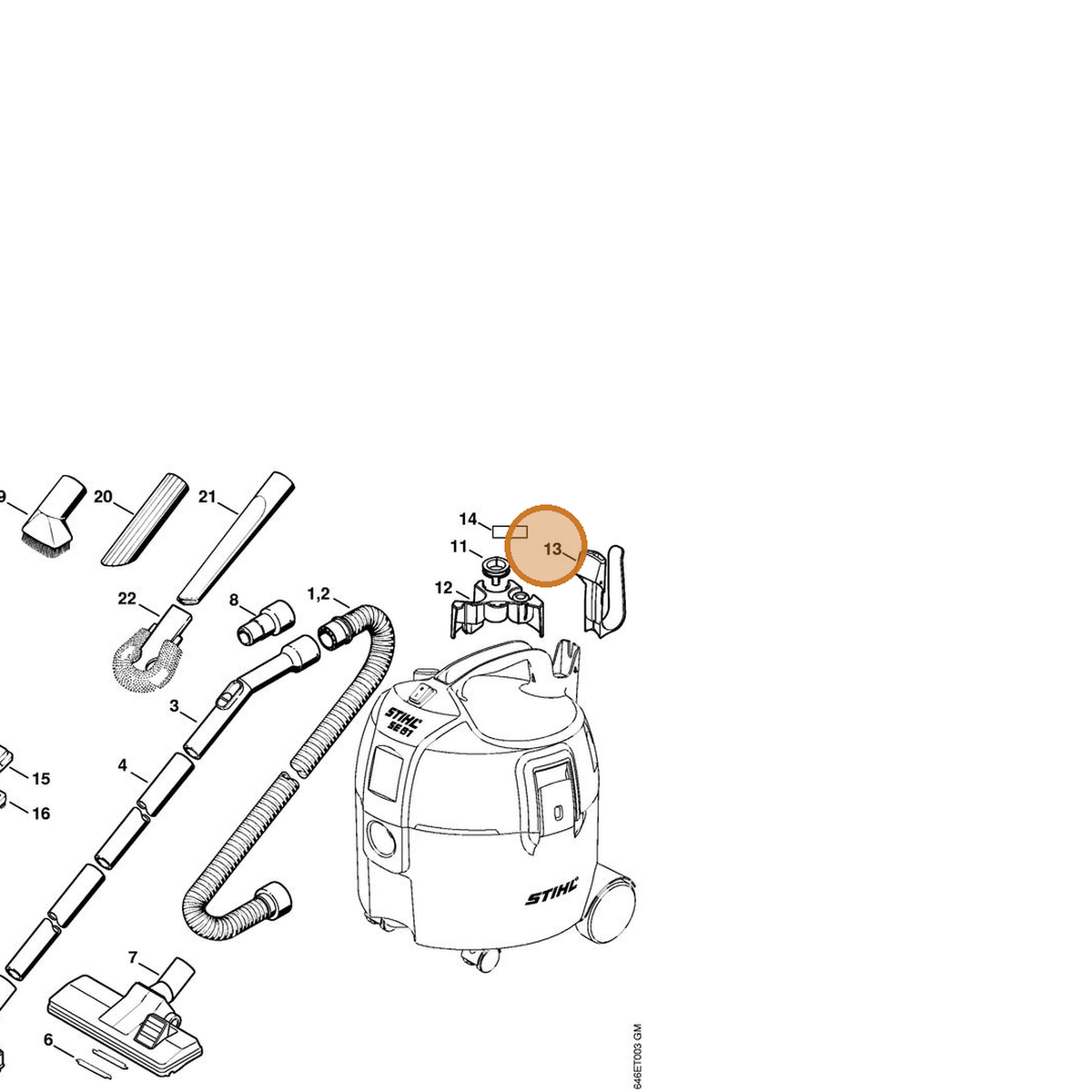 STIHL part 4901-501-2000 — IPL diagram snippet (6x zoom, amber highlight)