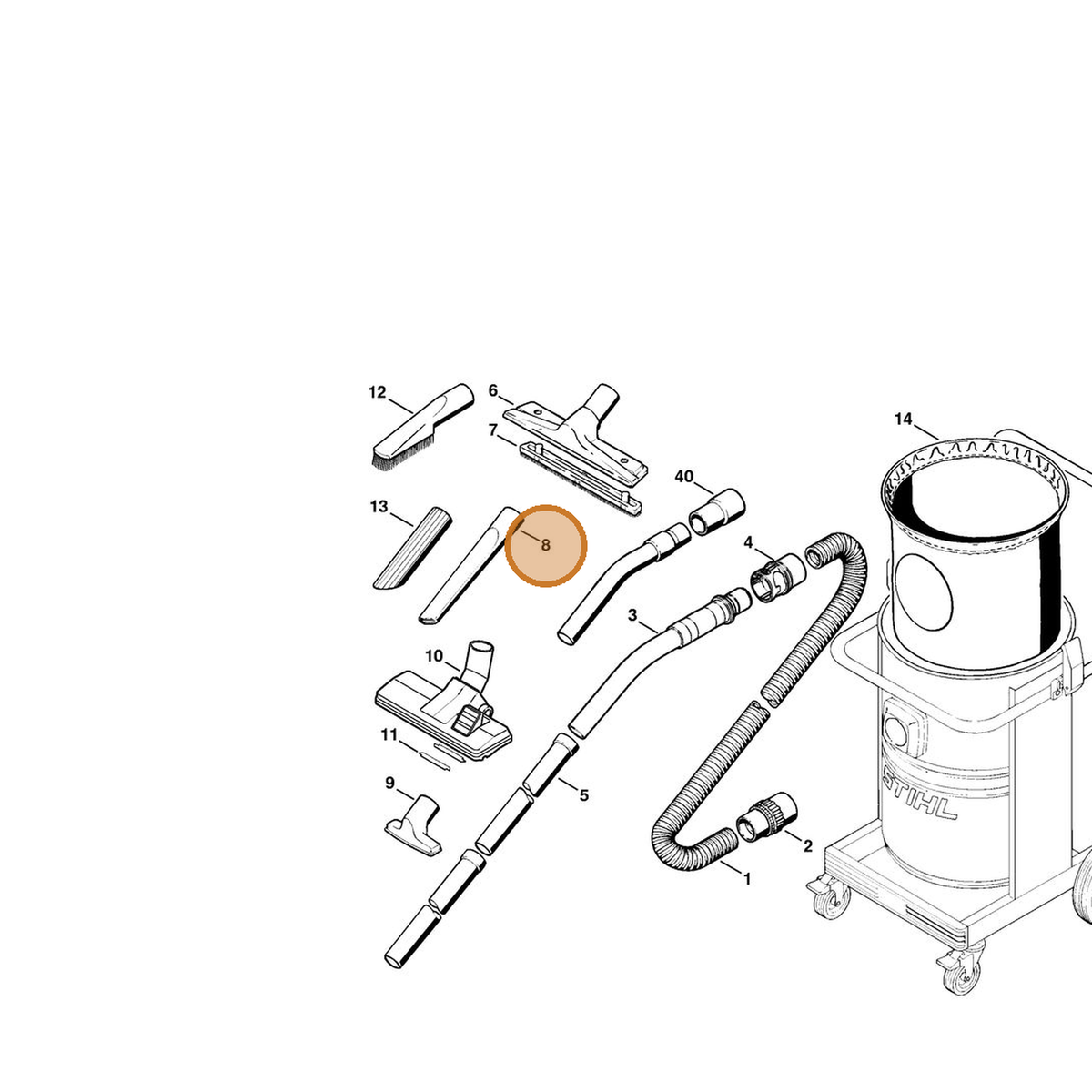 STIHL part 4901-502-2200 — IPL diagram snippet (6x zoom, amber highlight)