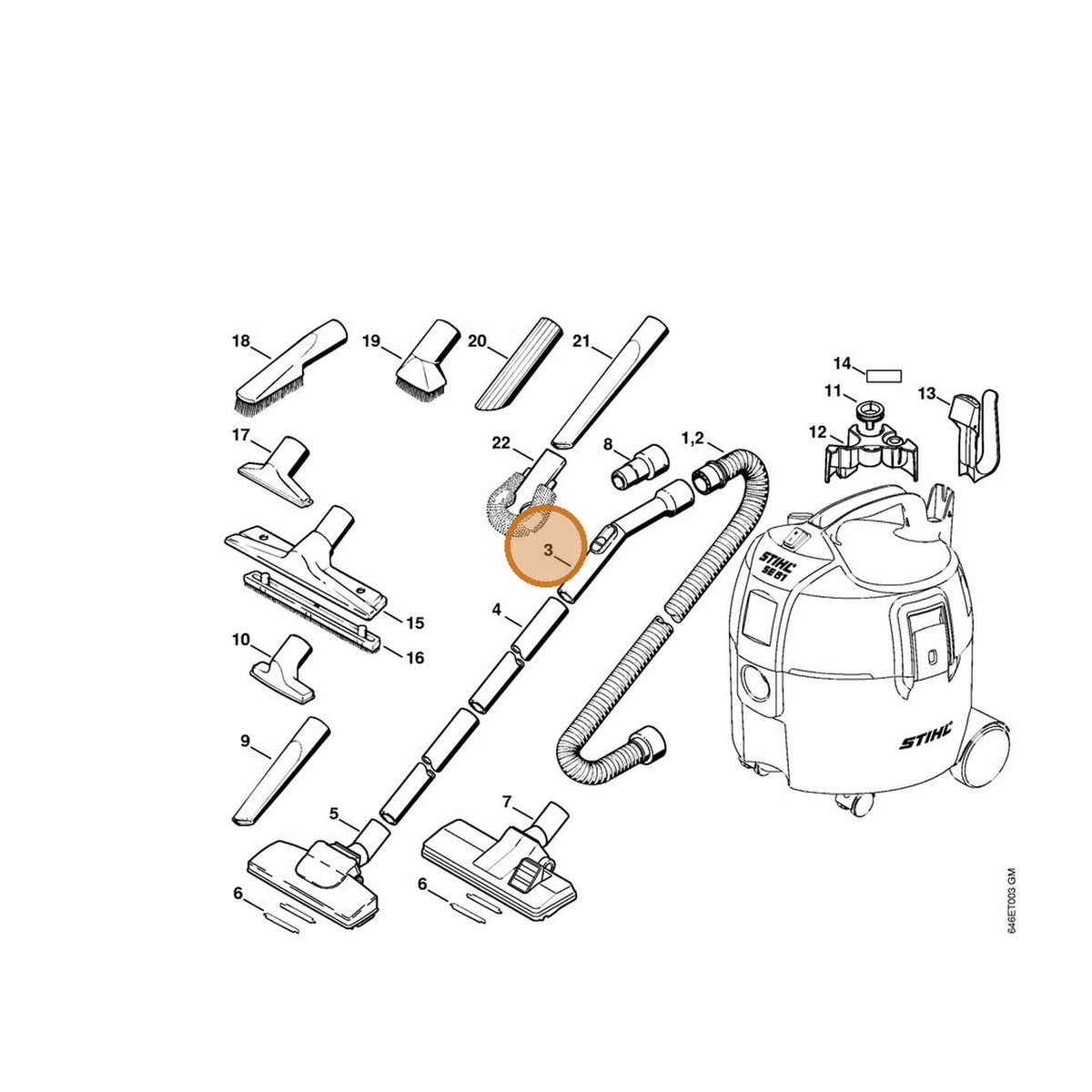 STIHL part 4901-502-3015 — IPL diagram snippet (6x zoom, amber highlight)