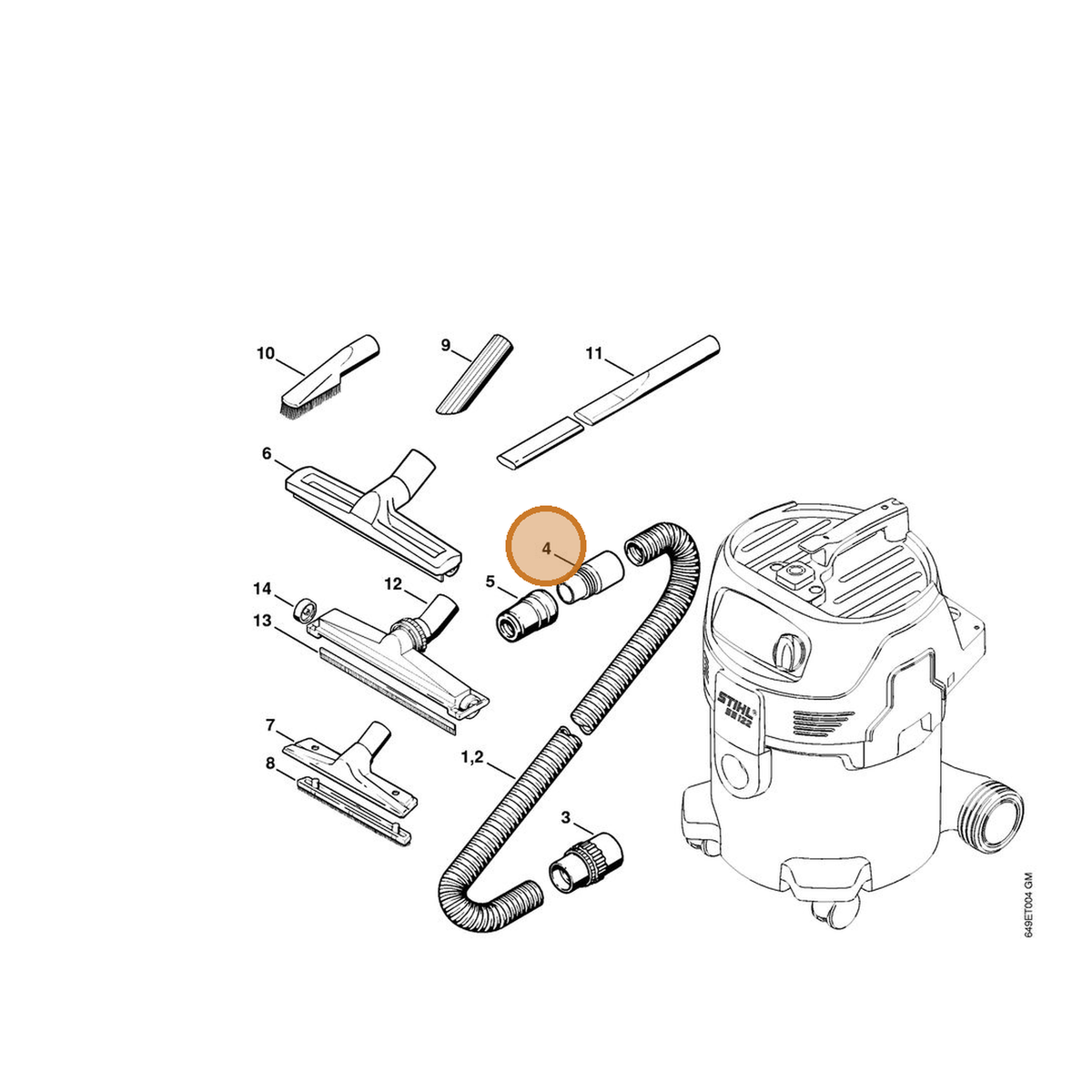 STIHL part 4901-503-1507 — IPL diagram snippet (6x zoom, amber highlight)