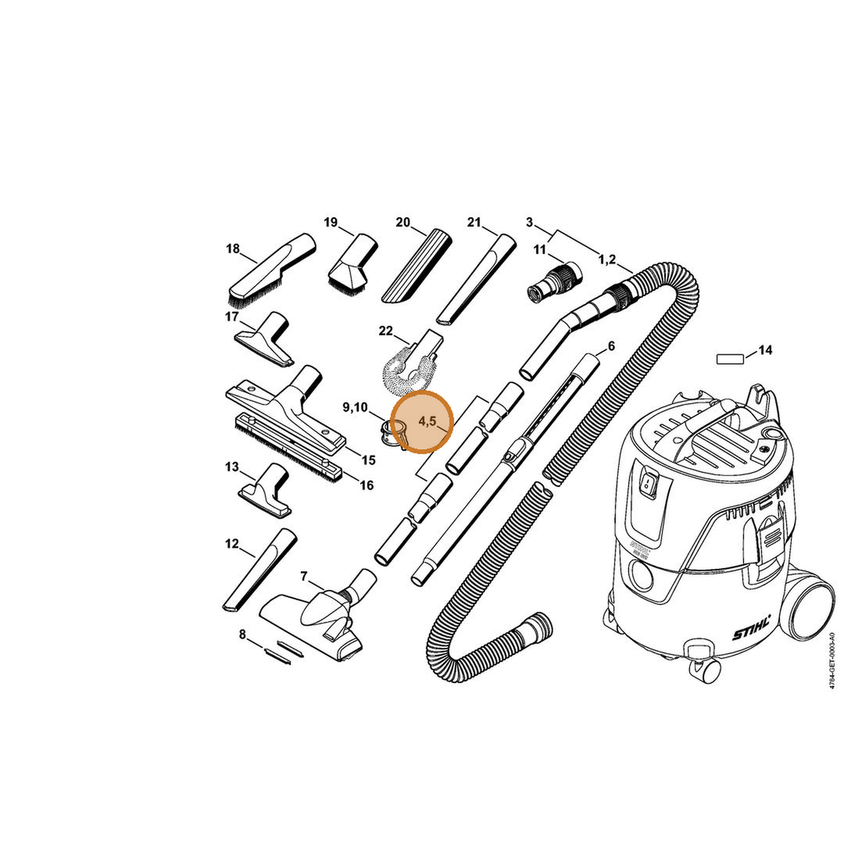 STIHL part 4901-503-1610 — IPL diagram snippet (6x zoom, amber highlight)