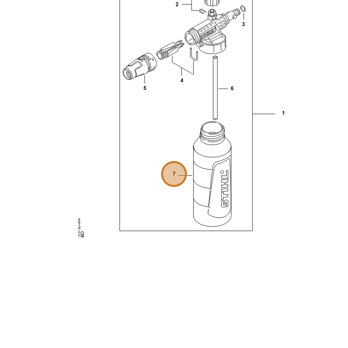 STIHL part 4910-507-0100 — IPL diagram snippet (6x zoom, amber highlight)