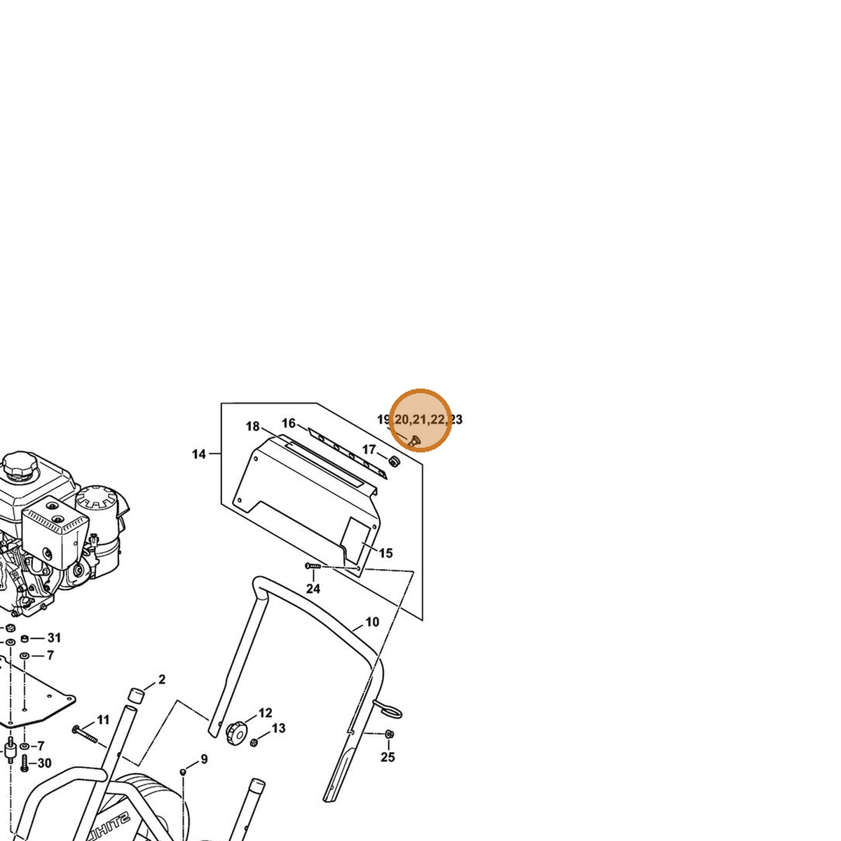 STIHL part 4925-502-1009 — IPL diagram snippet (6x zoom, amber highlight)