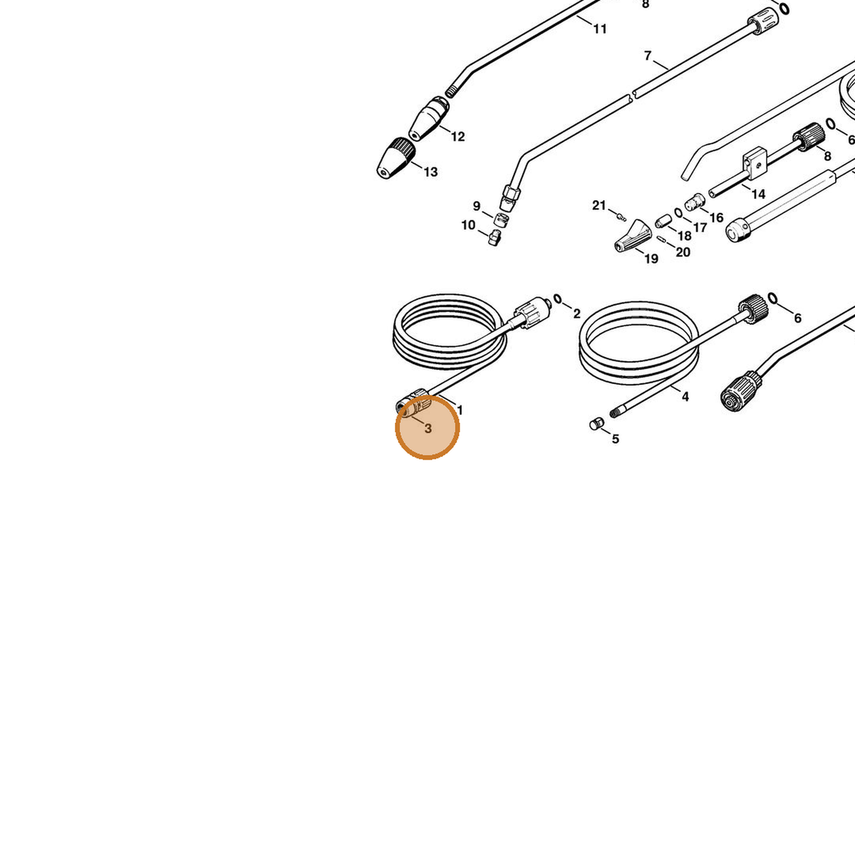 STIHL part 4925-503-0800 — IPL diagram snippet (6x zoom, amber highlight)