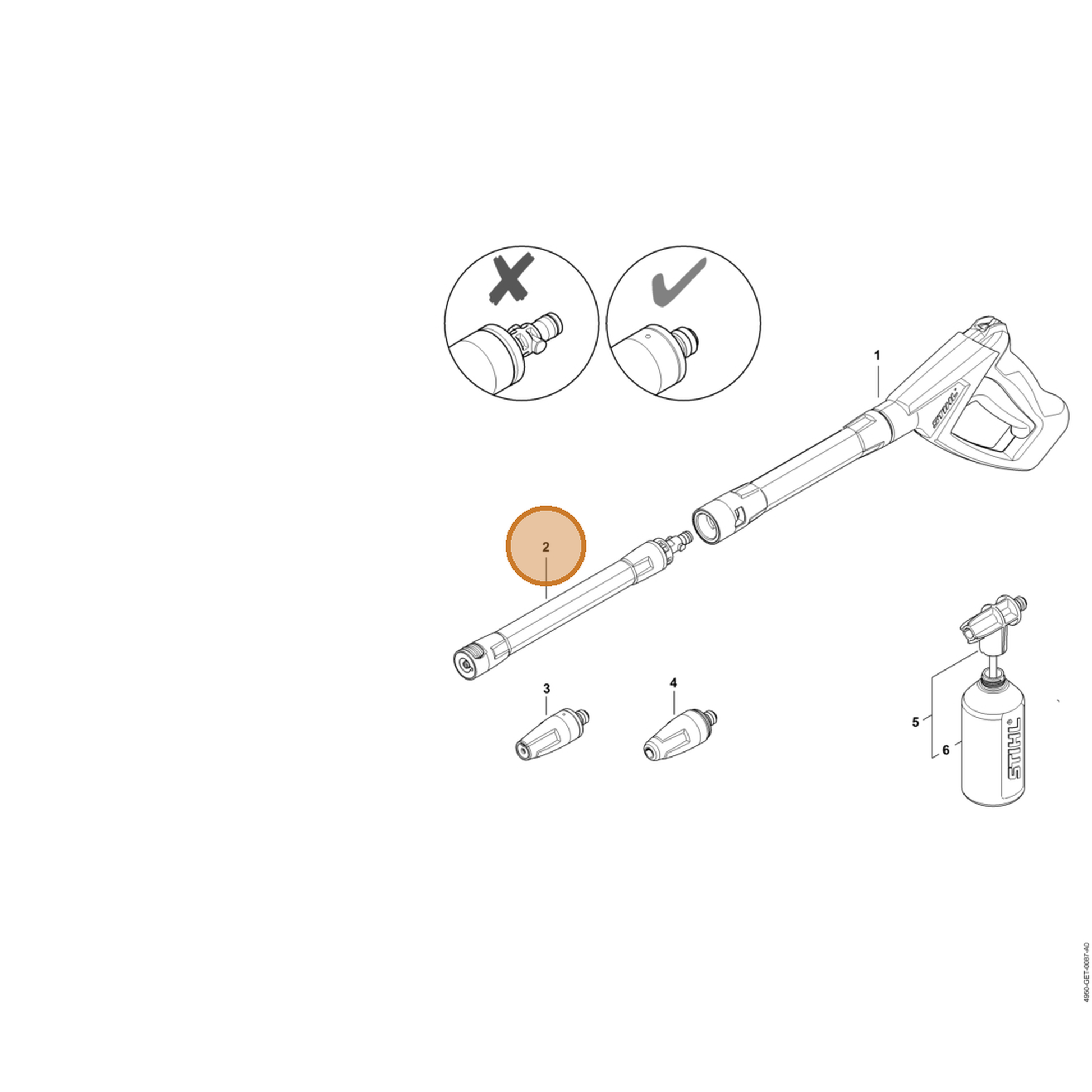 STIHL part 4930-500-0910 — IPL diagram snippet (6x zoom, amber highlight)