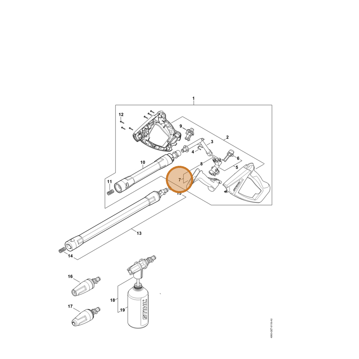 STIHL part 4930-500-1501 — IPL diagram snippet (6x zoom, amber highlight)