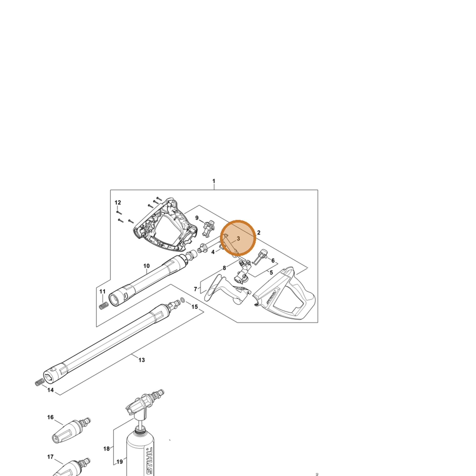STIHL part 4930-500-2200 — IPL diagram snippet (6x zoom, amber highlight)