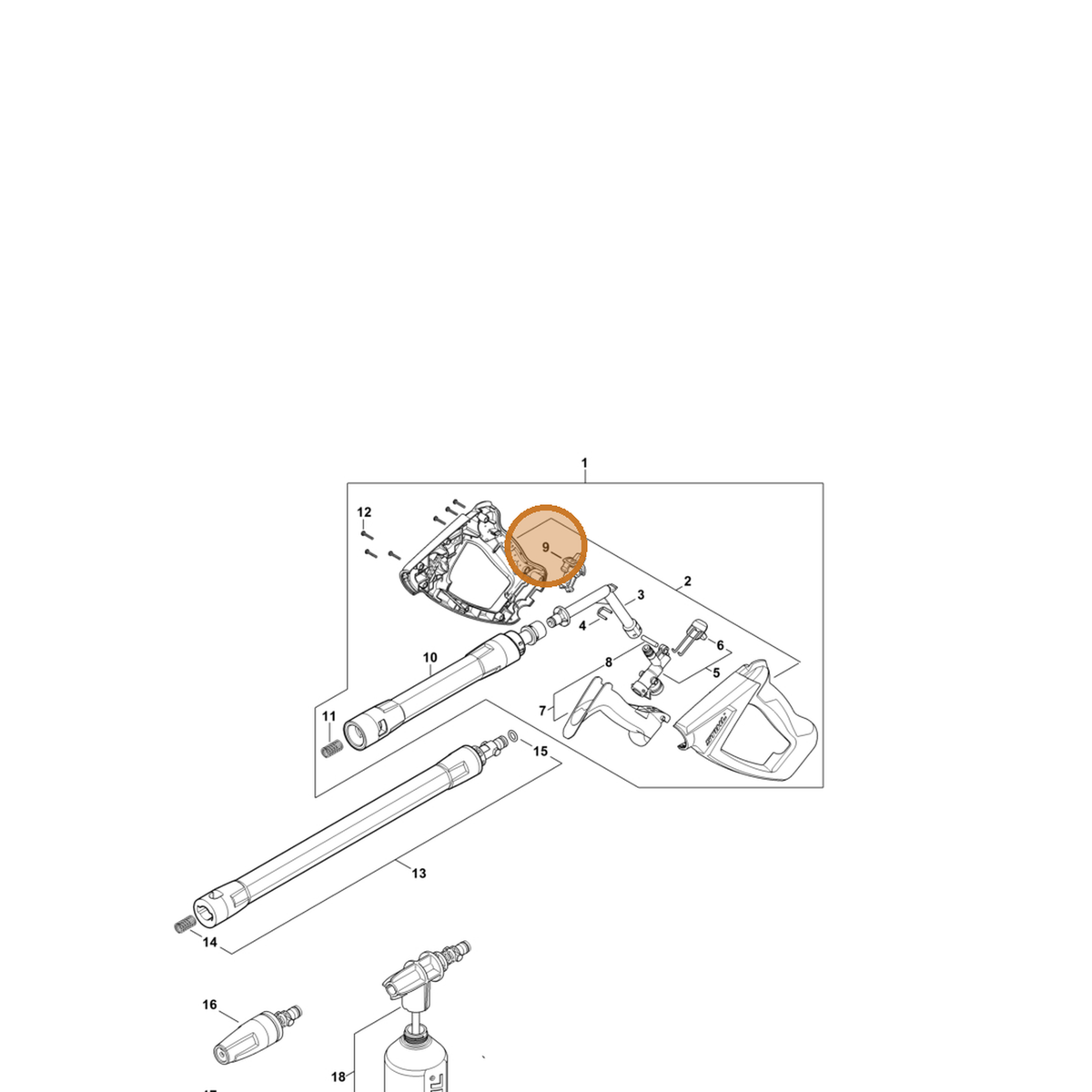 STIHL part 4930-502-1600 — IPL diagram snippet (6x zoom, amber highlight)