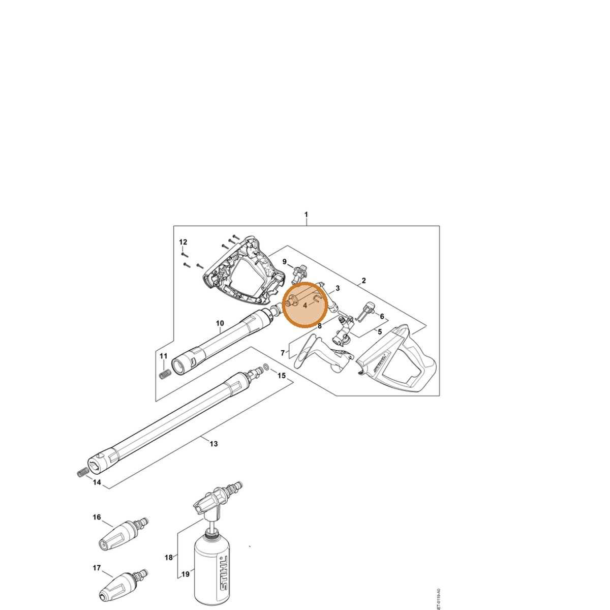 STIHL part 4930-505-0900 — IPL diagram snippet (6x zoom, amber highlight)