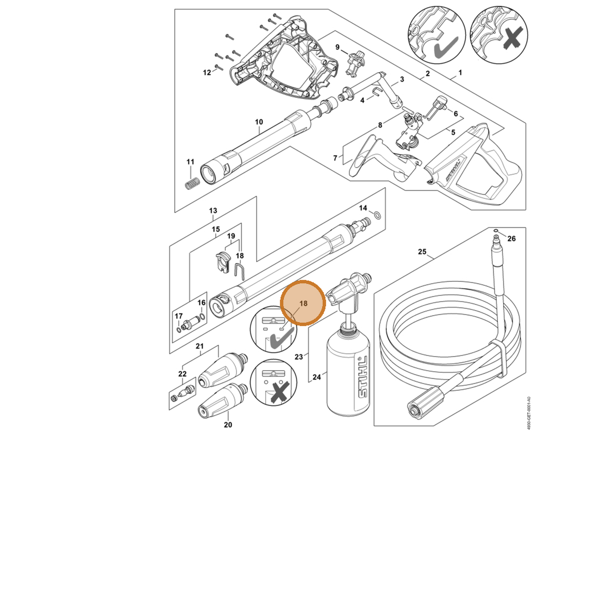 STIHL part 4930-505-0910 — IPL diagram snippet (6x zoom, amber highlight)