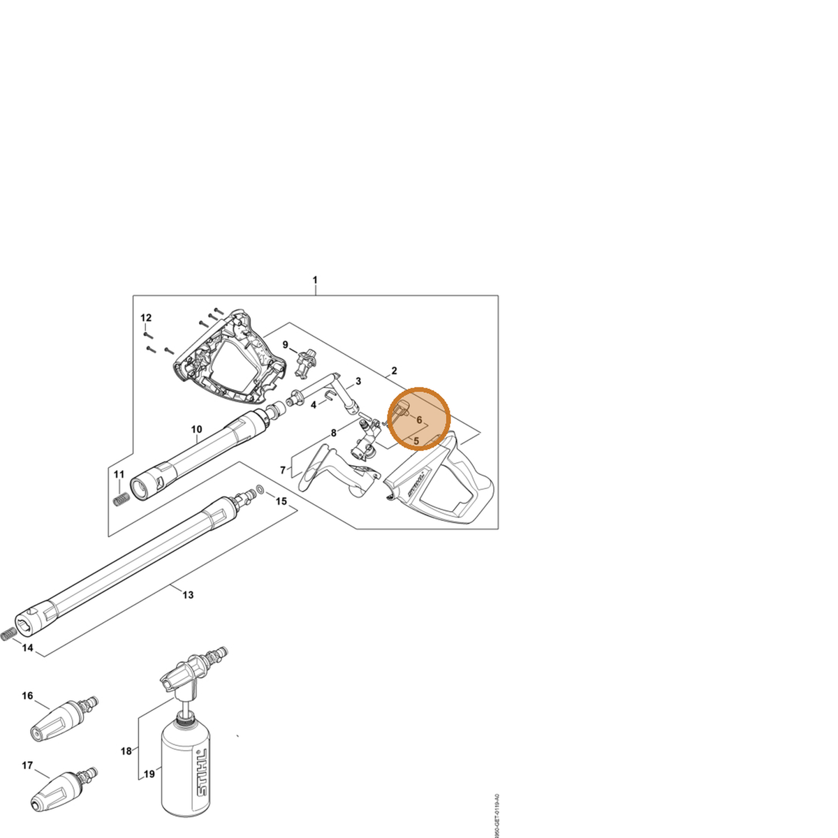 STIHL part 4930-530-0300 — IPL diagram snippet (6x zoom, amber highlight)