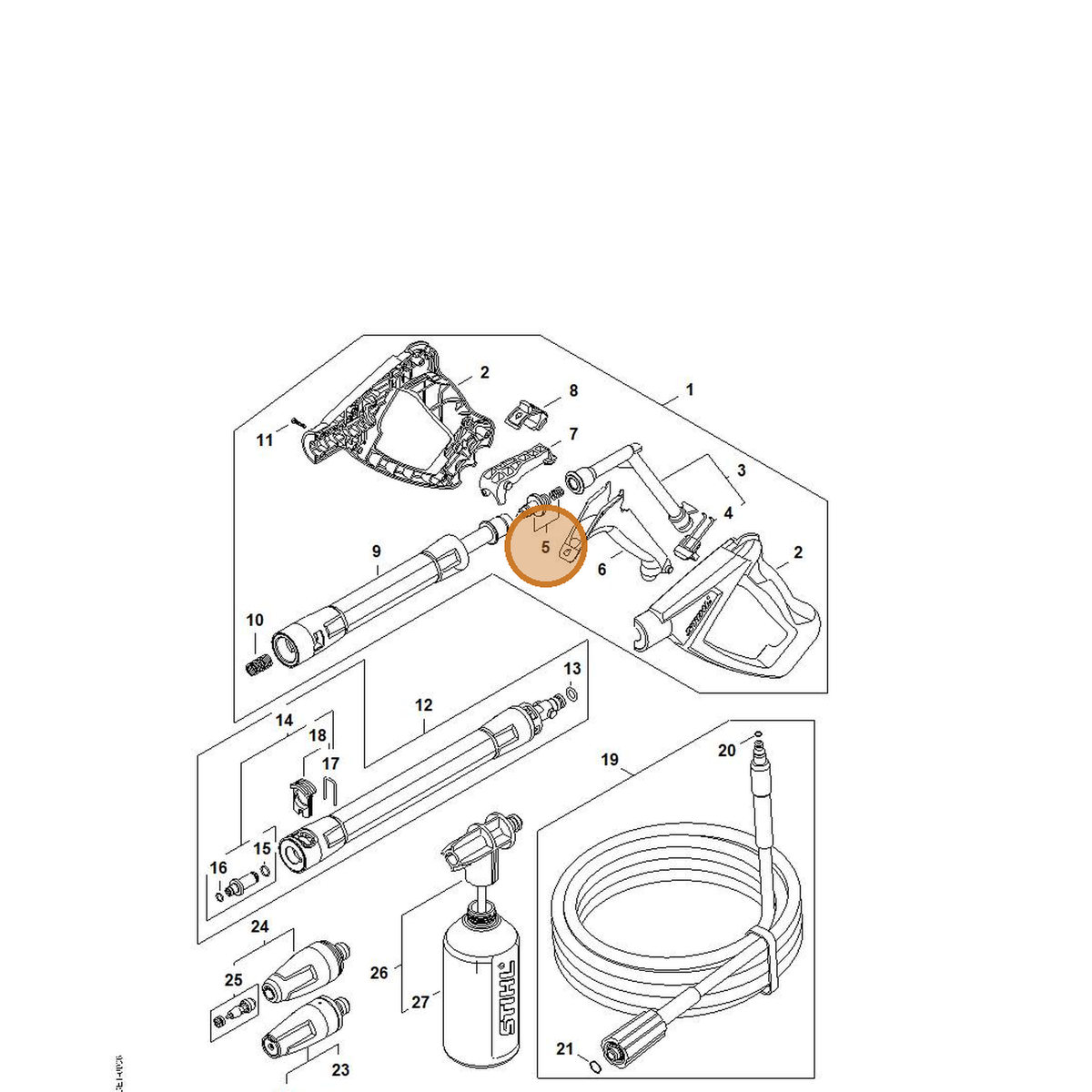 STIHL part 4950-500-0601 — IPL diagram snippet (6x zoom, amber highlight)