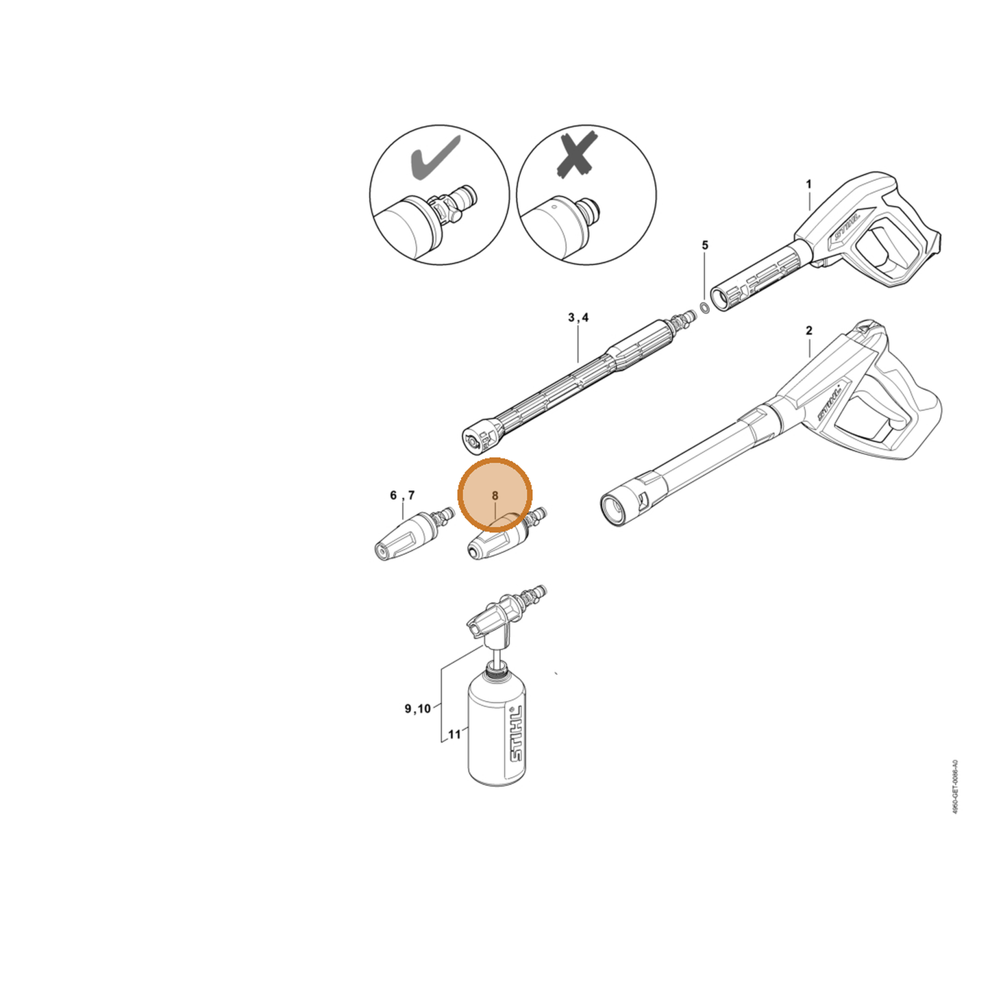STIHL part 4950-500-1610 — IPL diagram snippet (6x zoom, amber highlight)