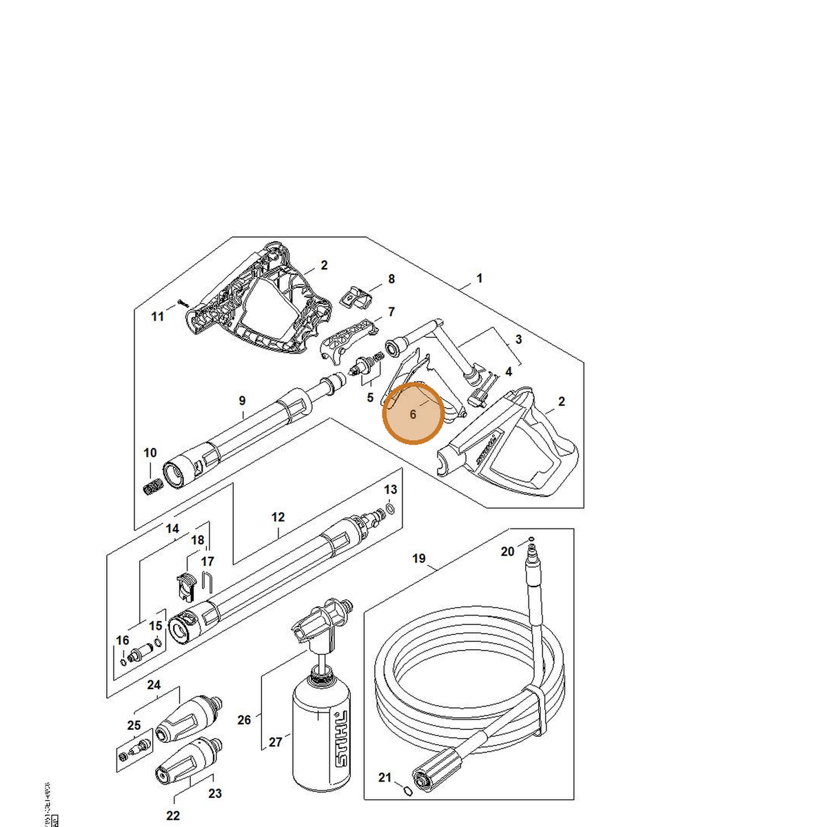 STIHL part 4950-502-1501 — IPL diagram snippet (6x zoom, amber highlight)